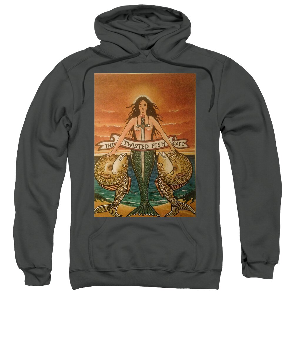 Mermaids Sweatshirt featuring the painting Twisted Fish Cafe by James RODERICK