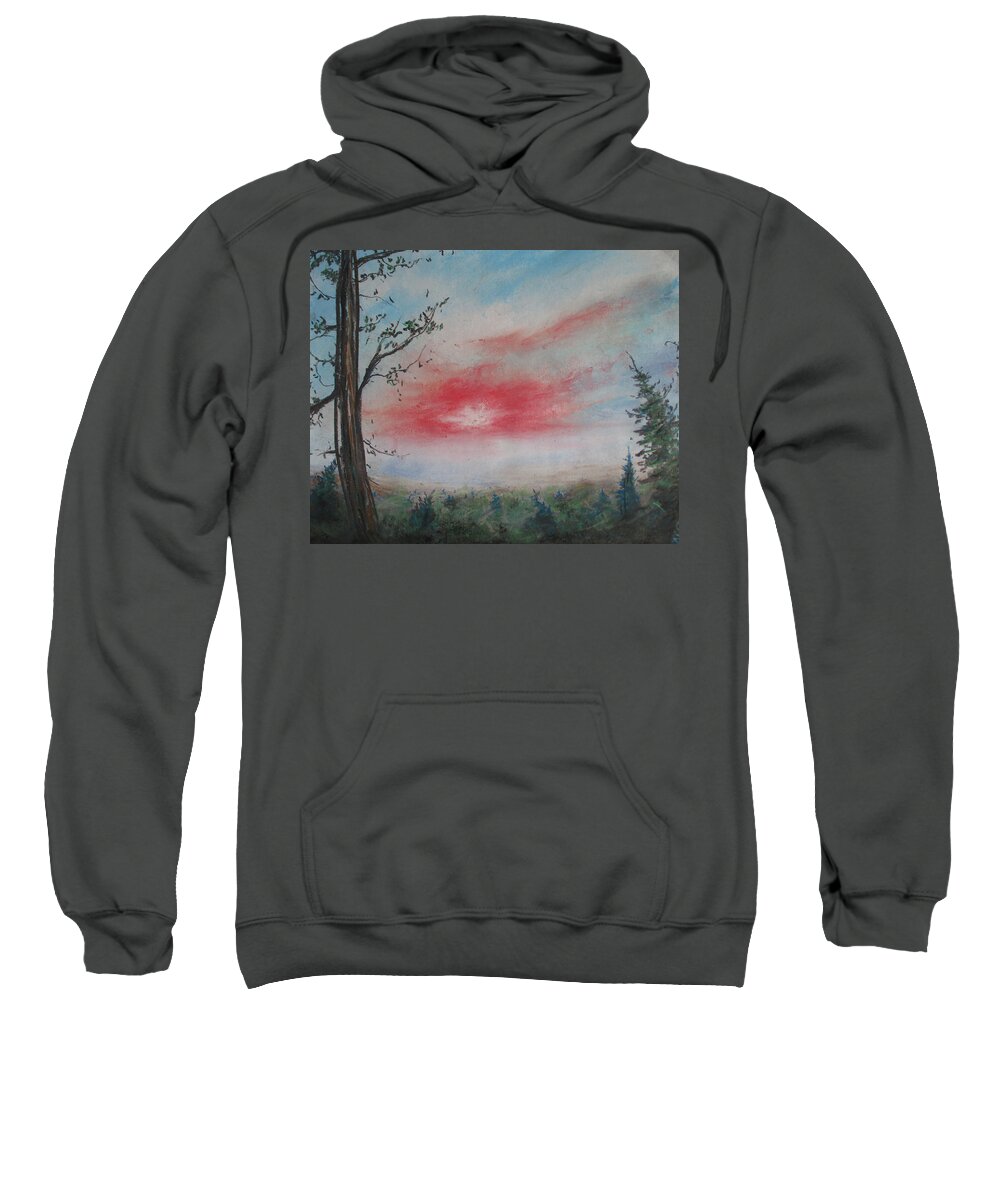 Sunset Sweatshirt featuring the painting Twisting Sun by Jen Shearer