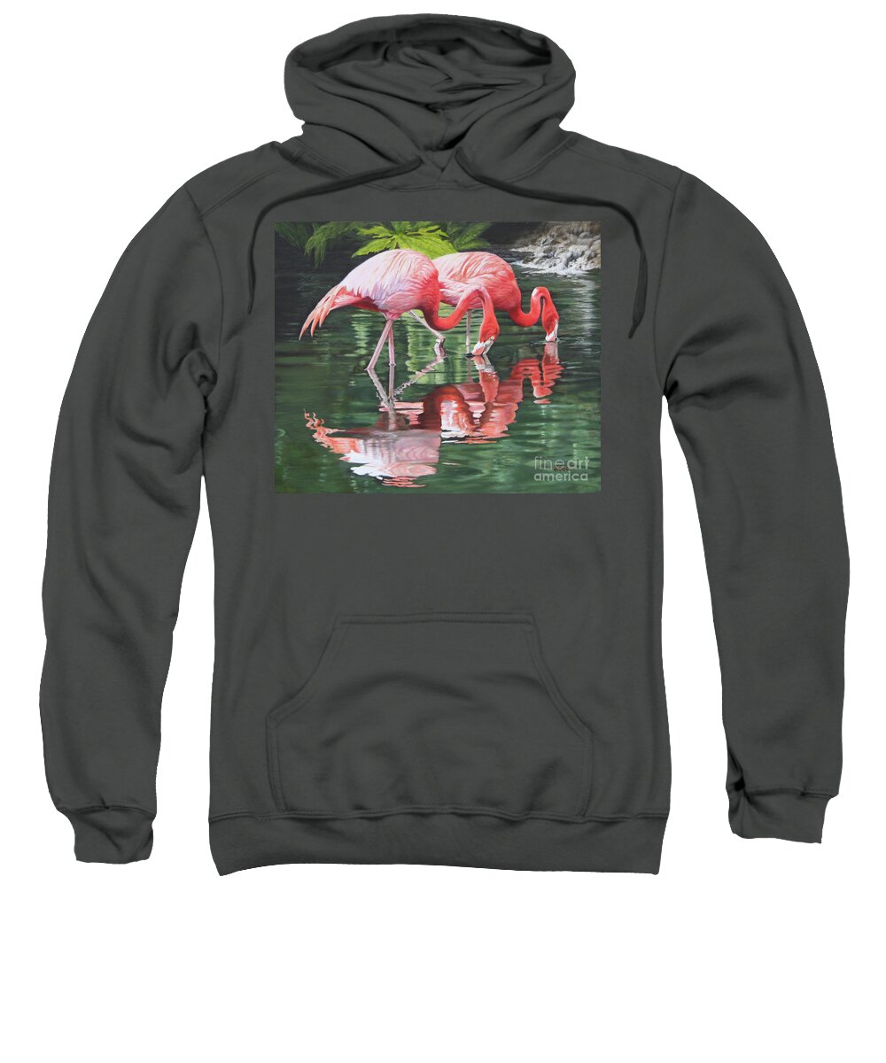 Flamingos Sweatshirt featuring the painting Two Flamingos by Jimmie Bartlett