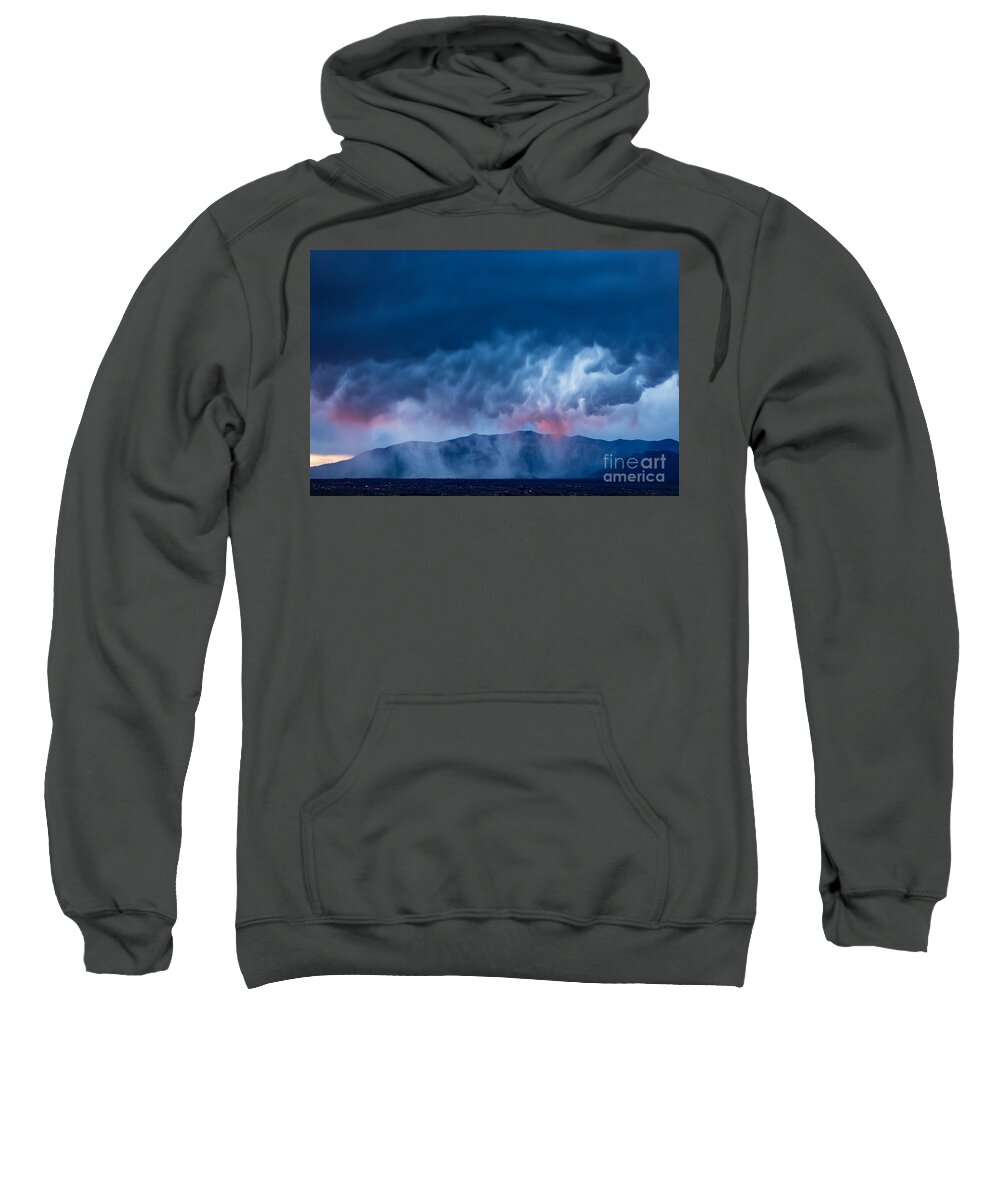 Taos Sweatshirt featuring the photograph Unique Rain Clouds Over Taos Mountains by Elijah Rael