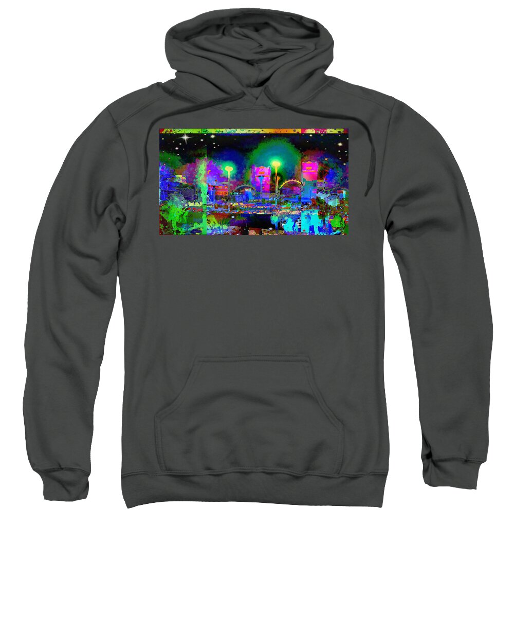 Las Vegas Sweatshirt featuring the digital art Vegas Glow by Karen Buford