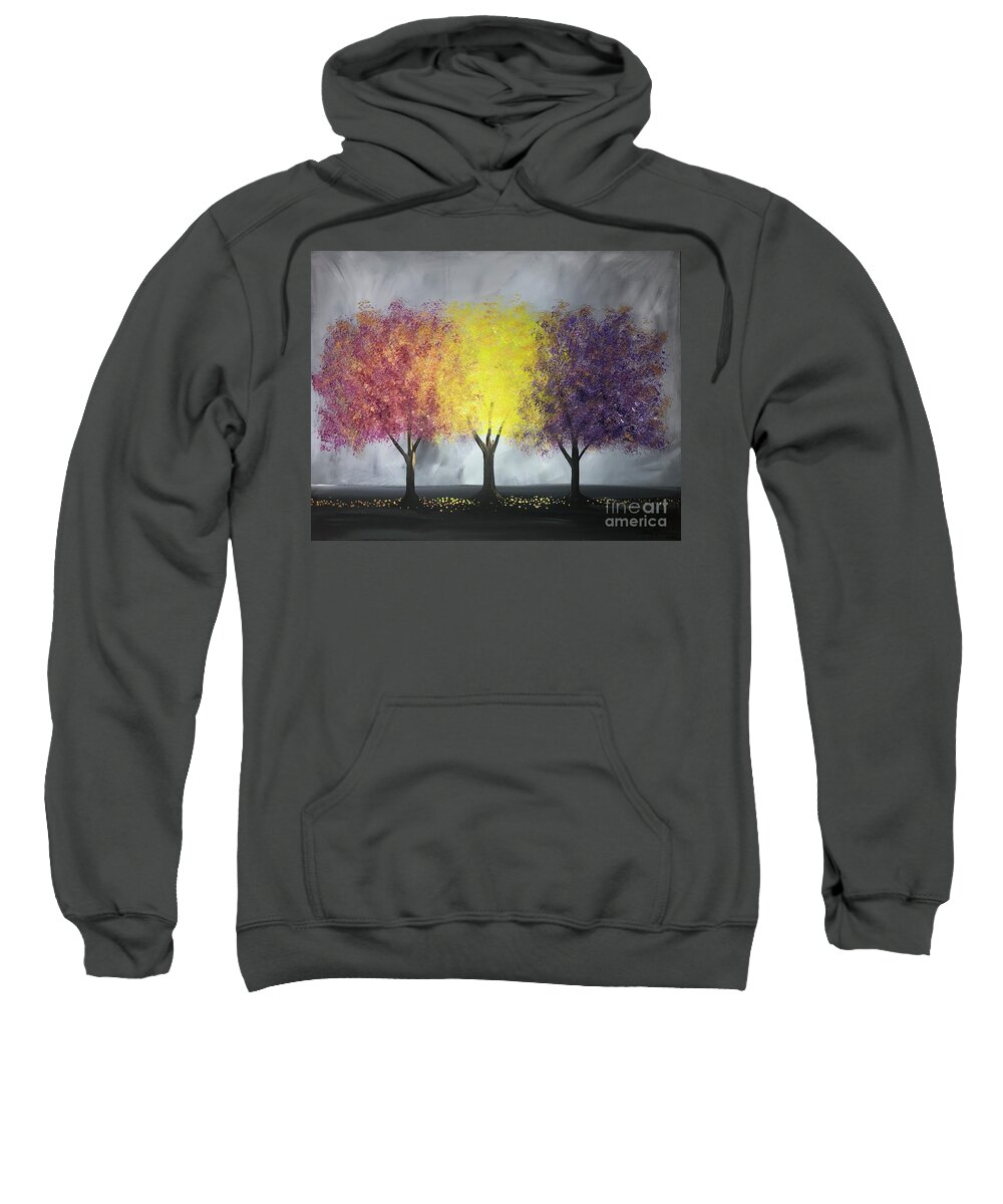 Trees Sweatshirt featuring the painting Vibrant Trio by Stacey Zimmerman