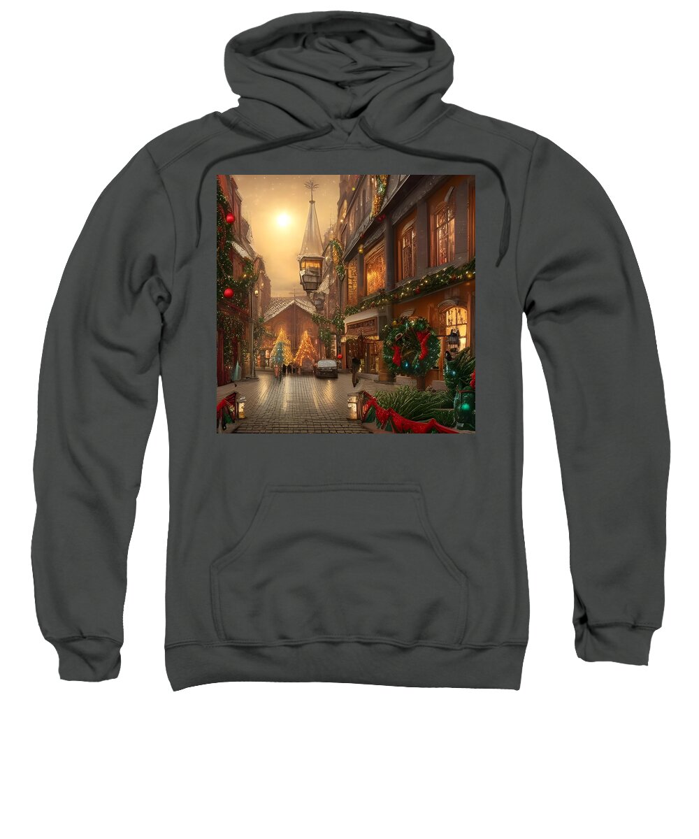 Christmas Sweatshirt featuring the digital art Victorian Christmas Scene by Katrina Gunn