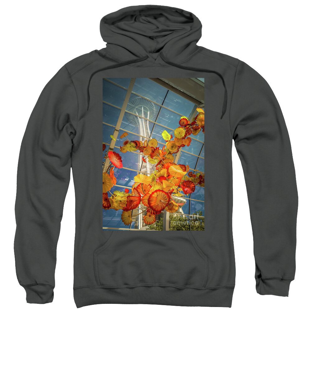 Garden And Glass Museum Sweatshirt featuring the photograph View onto Space Needle by Agnes Caruso