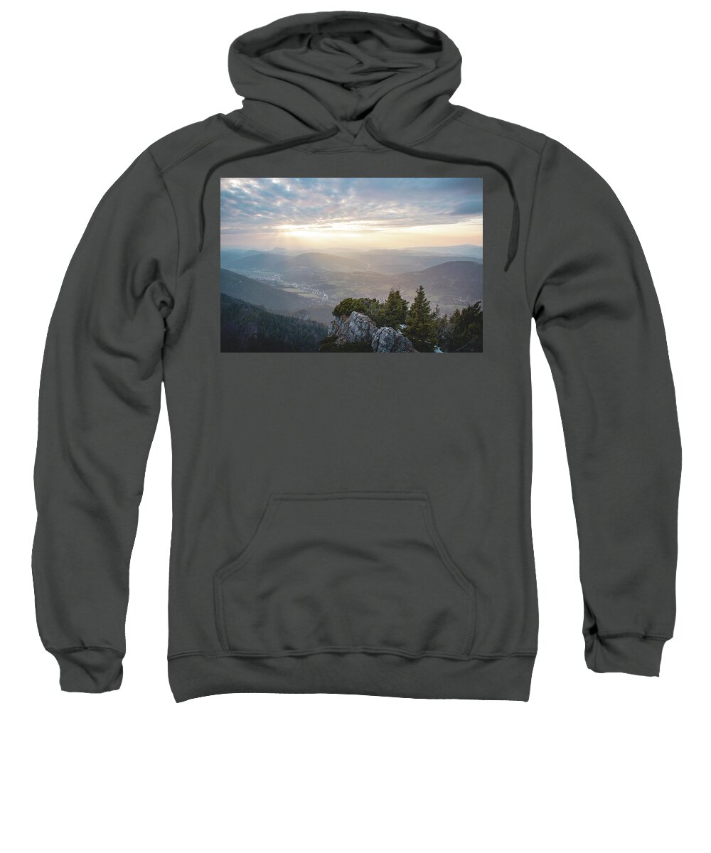 Maly Rozsutec Sweatshirt featuring the photograph View of the sunset on Mount Maly Krivan in Mala Fatra National Park in Slovakia, Eastern Europe by Vaclav Sonnek
