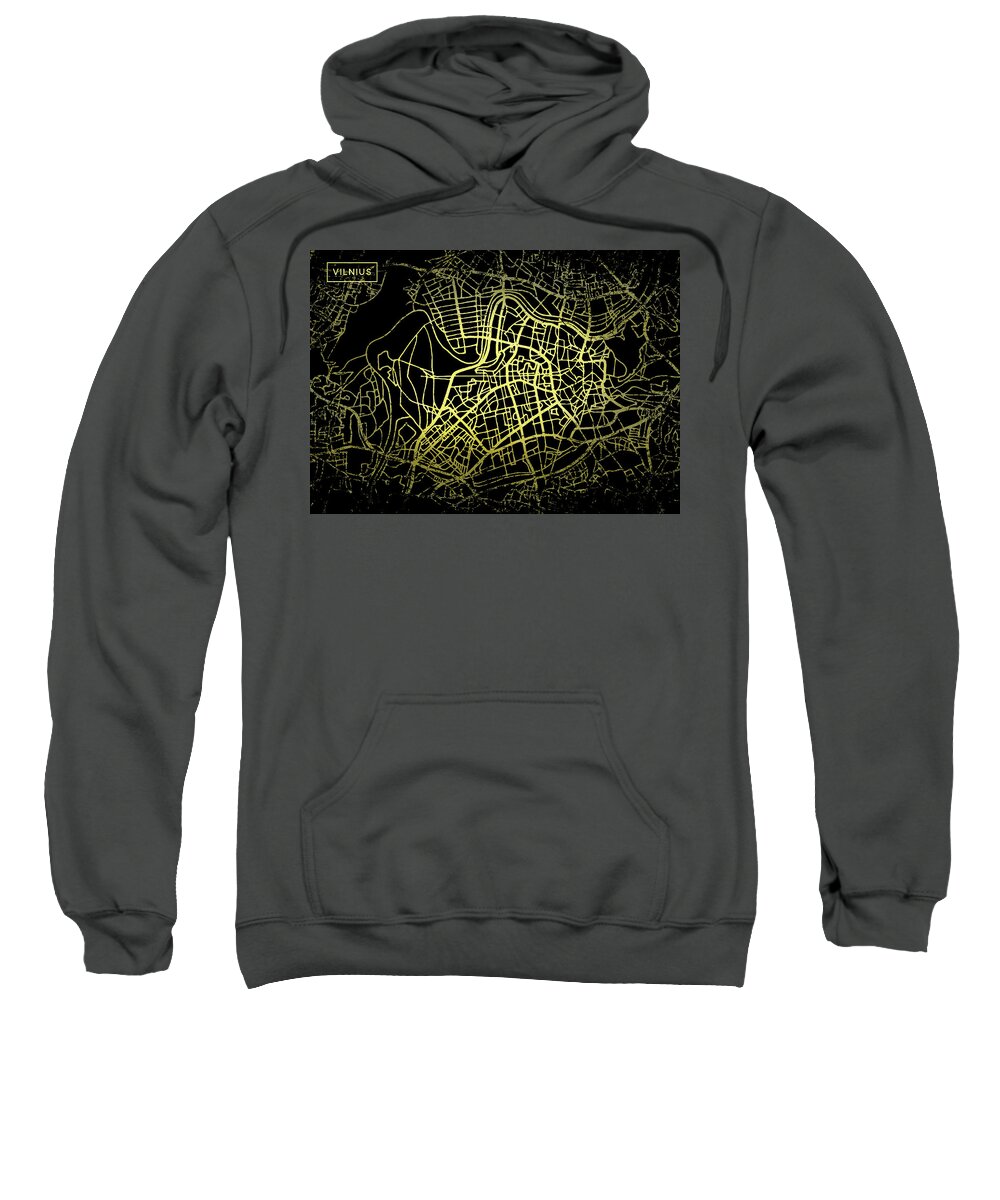 Map Sweatshirt featuring the digital art Vilnius Map in Gold and Black by Sambel Pedes