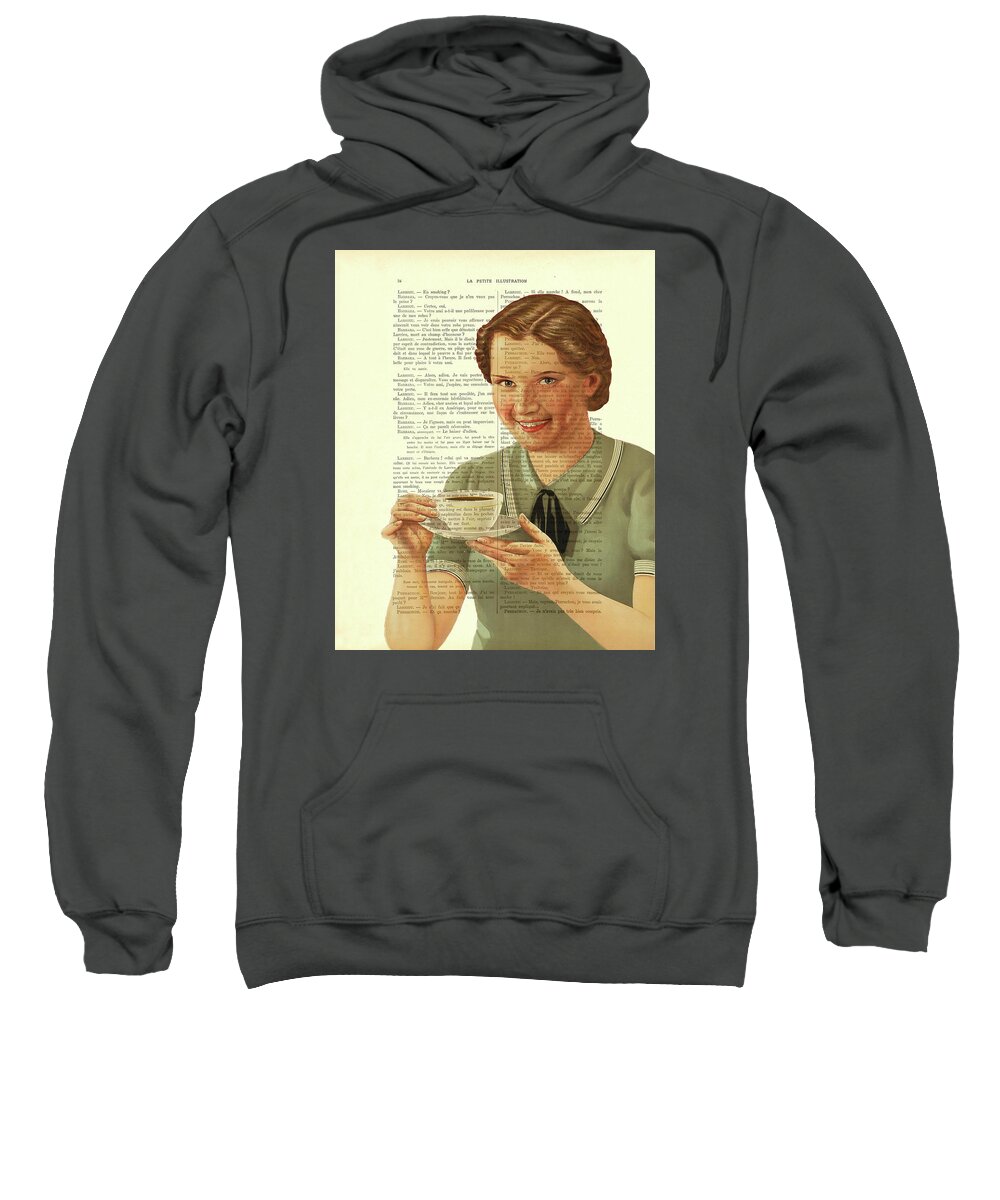 Coffee Sweatshirt featuring the digital art Vintage coffee lady by Madame Memento