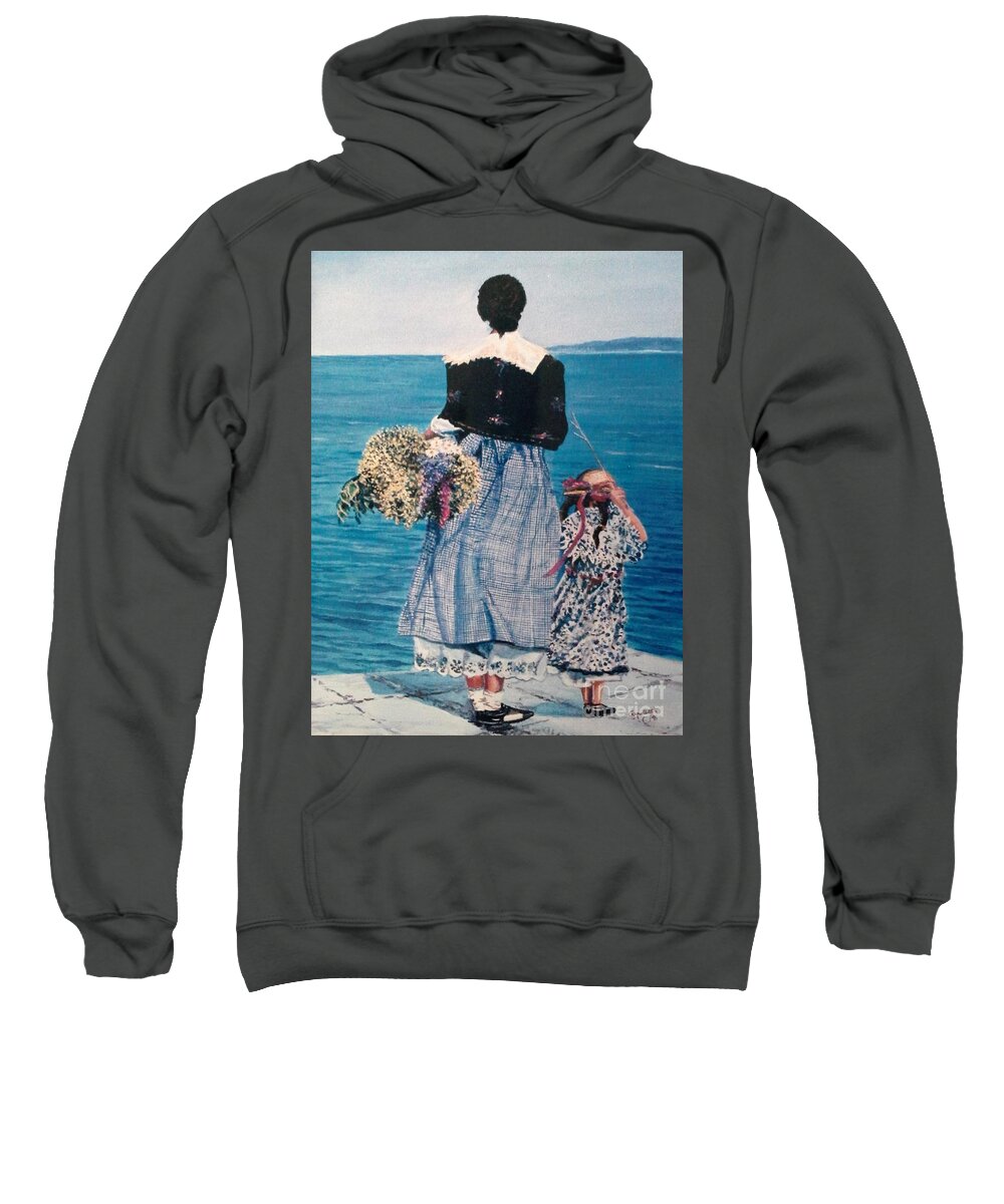 Seascape Sweatshirt featuring the painting Waiting by Sinisa Saratlic