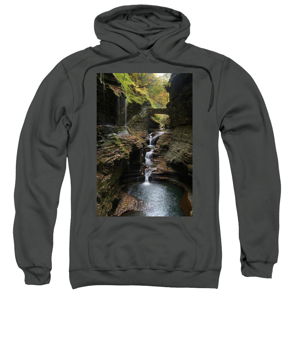 Waterfall Sweatshirt featuring the photograph Watkins Glen Rainbow Falls #1 by Flinn Hackett