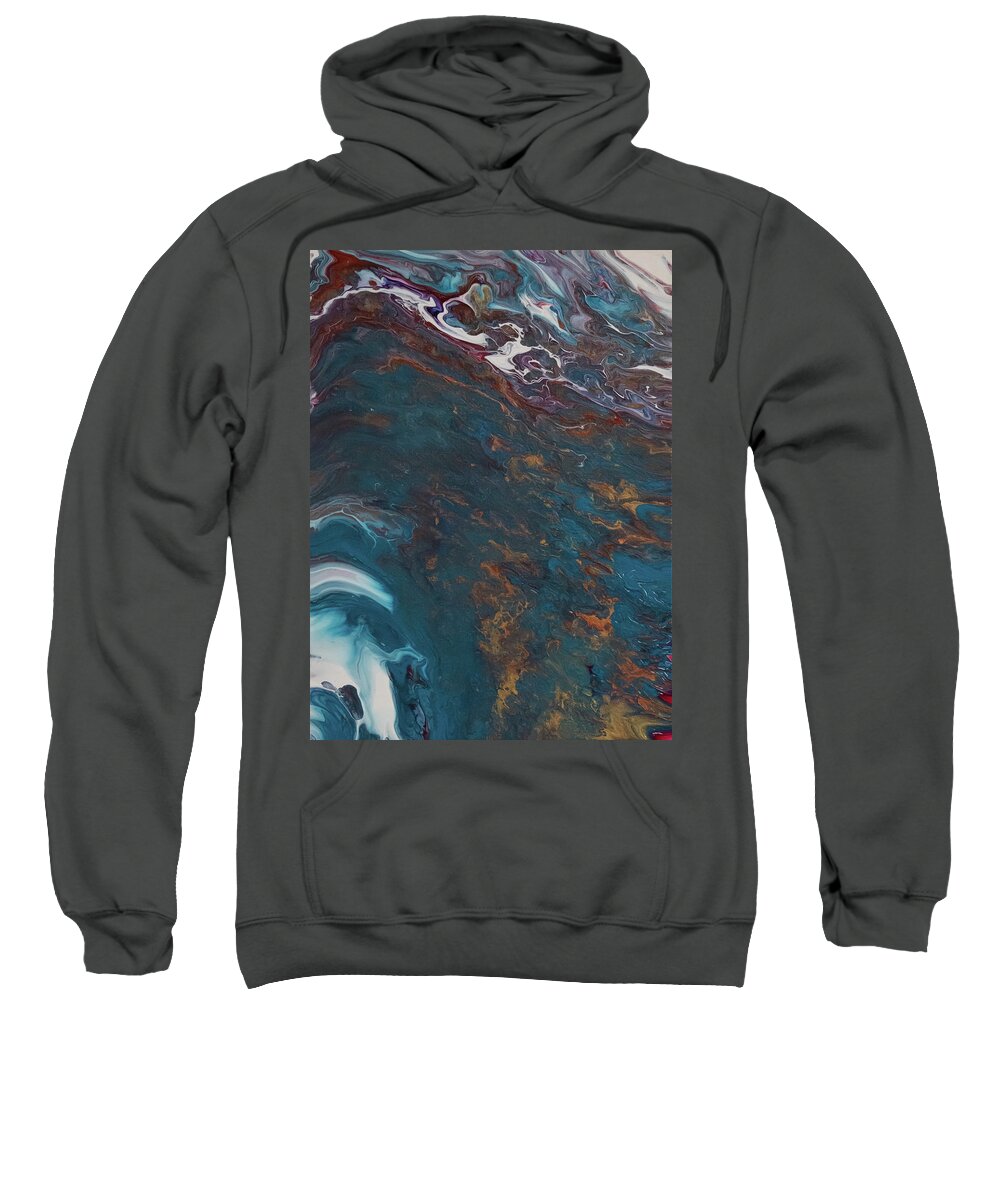 Blue Sweatshirt featuring the mixed media Waves of Gold by Aimee Bruno
