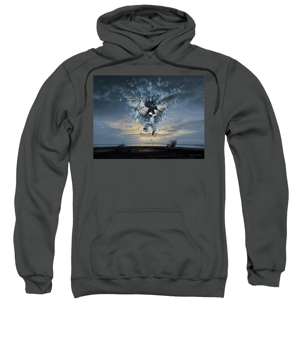 Surreal Sweatshirt featuring the digital art Way Down We Go or Falling Angel by George Grie