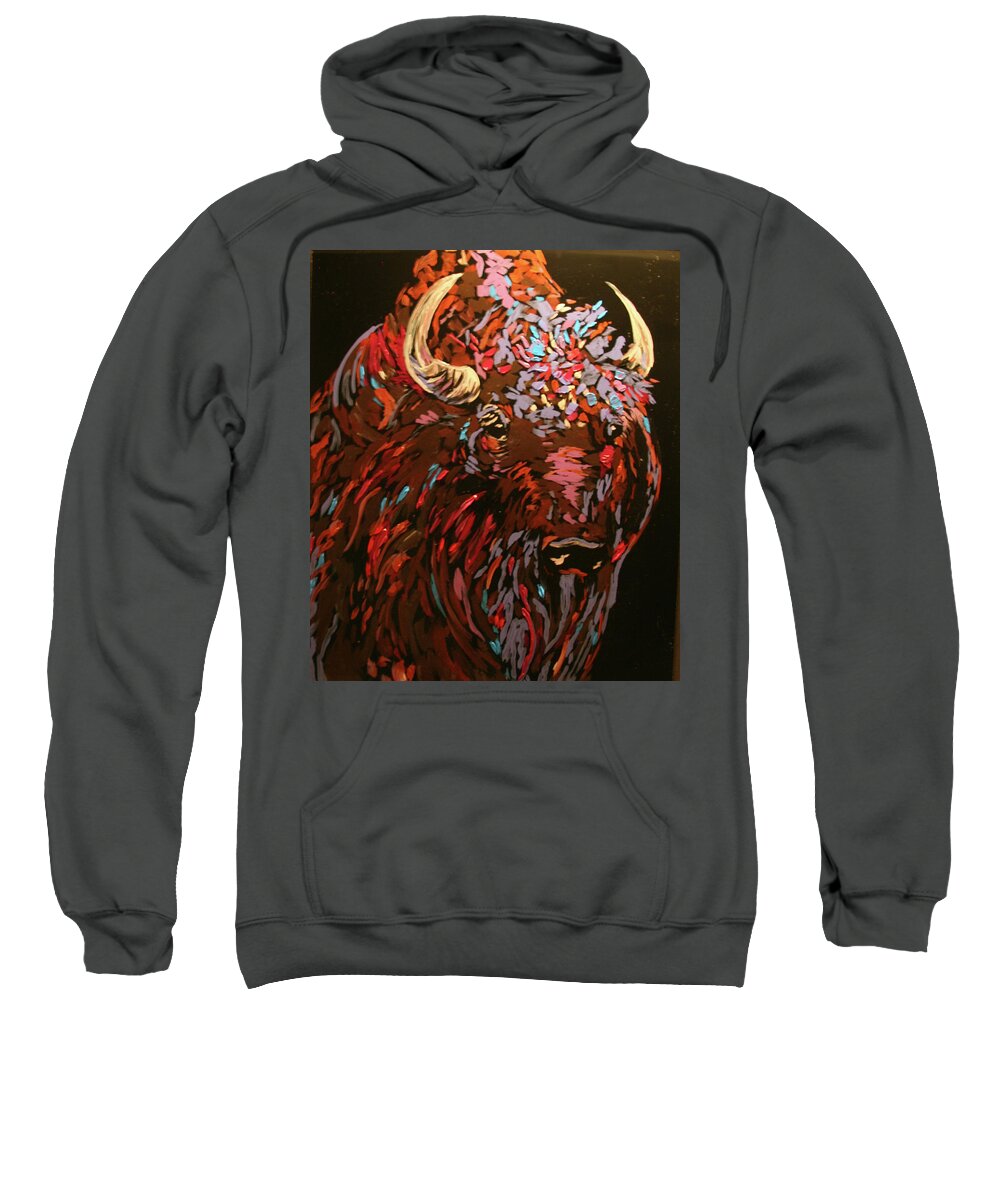 Bison Sweatshirt featuring the painting Western Icon by Marilyn Quigley