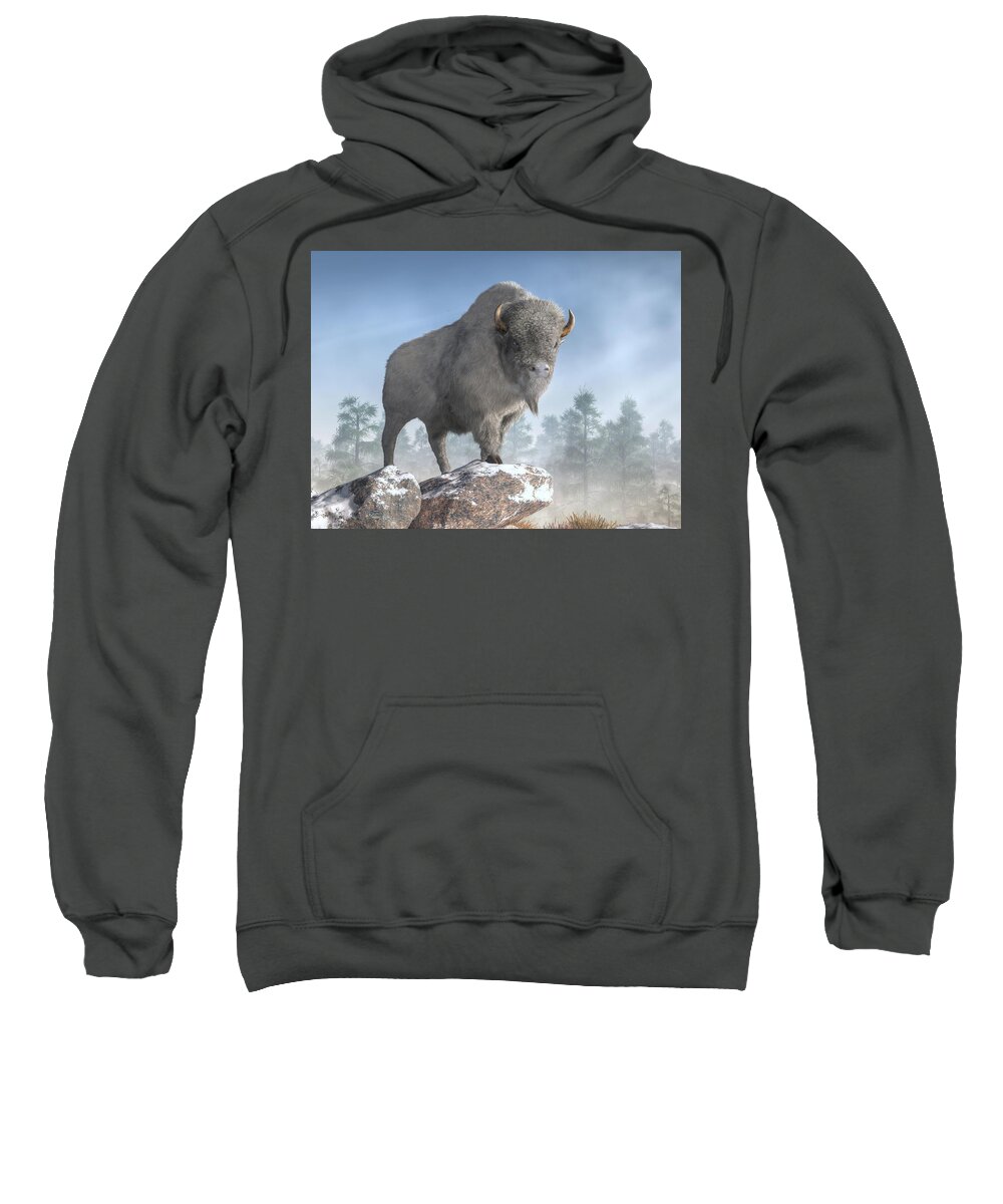 White Buffalo Sweatshirt featuring the digital art White Buffalo In Winter by Daniel Eskridge