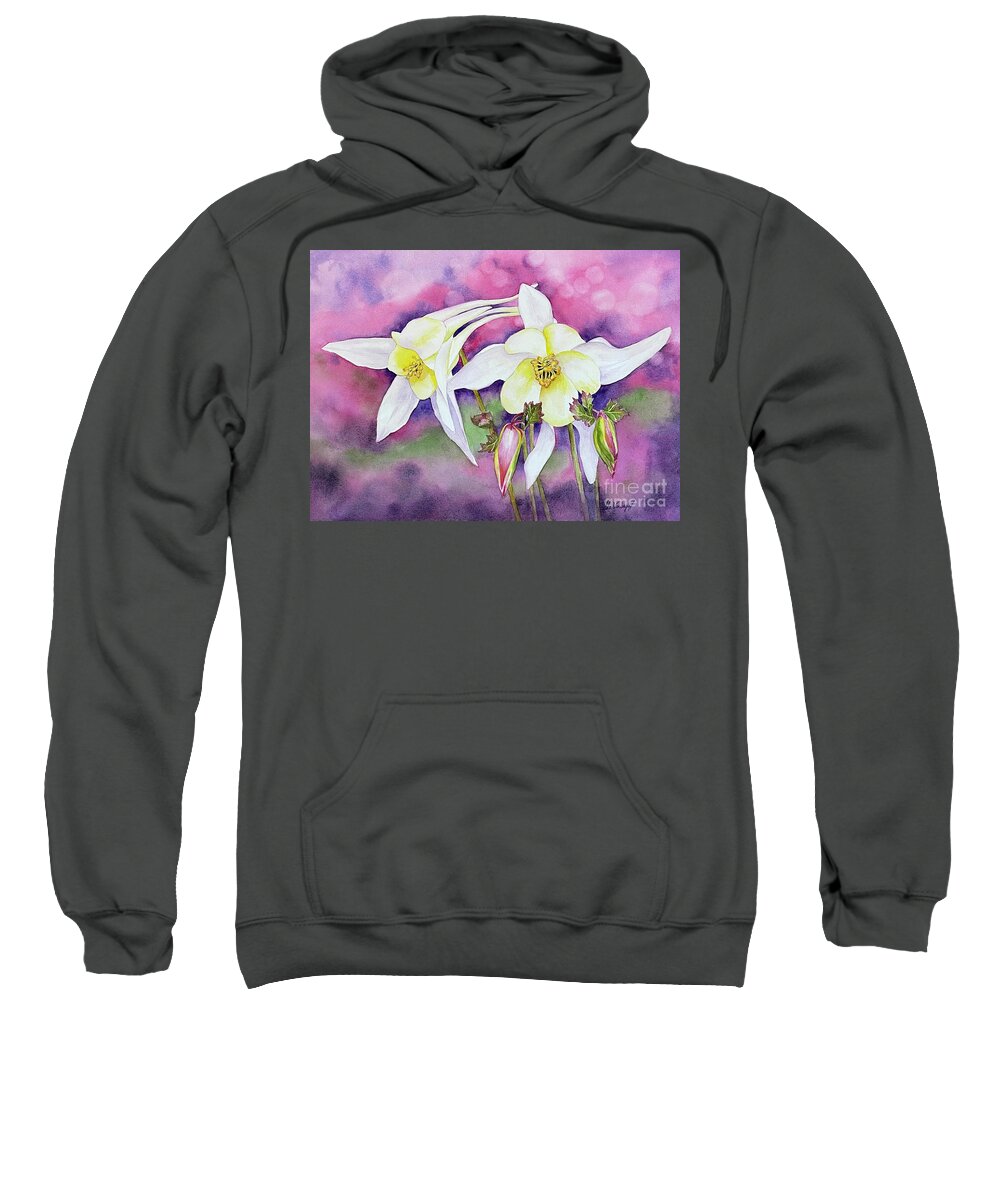 Flowers Sweatshirt featuring the painting White Columbine Flowers by Hilda Vandergriff