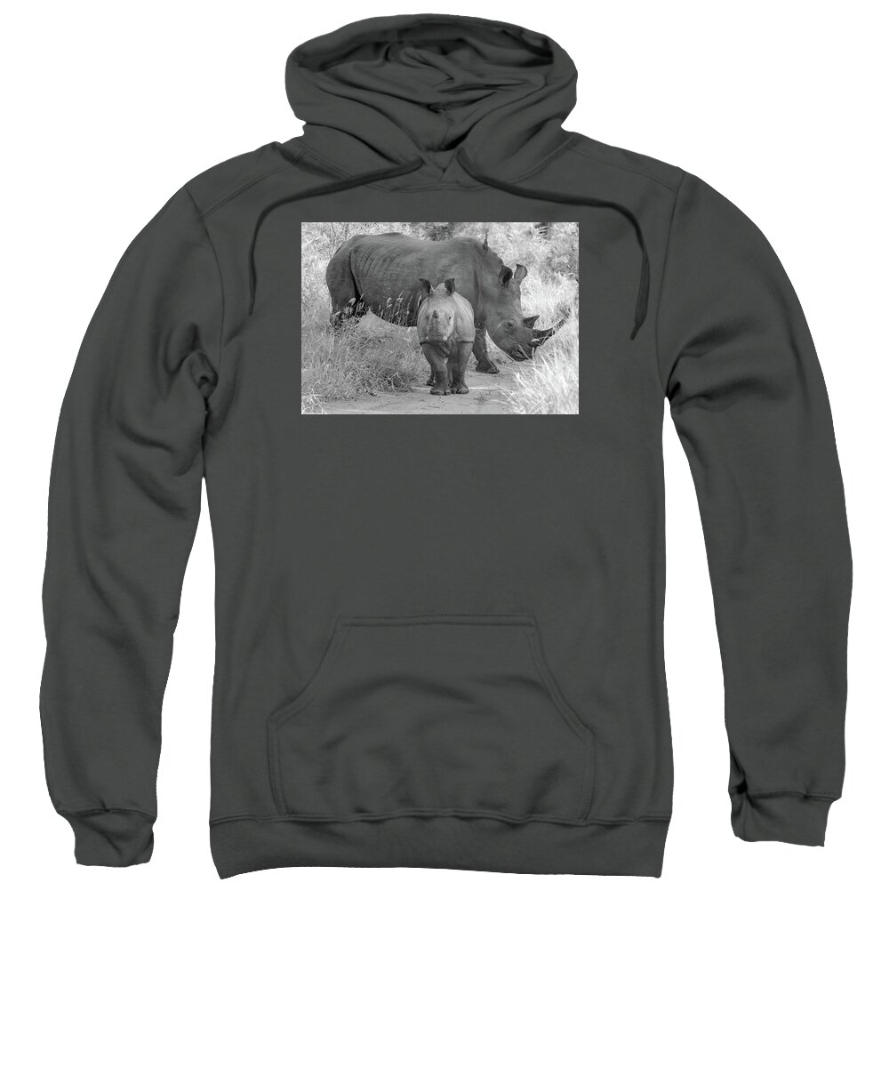 Rhino Sweatshirt featuring the photograph White Rhino and Calf by Rebecca Herranen