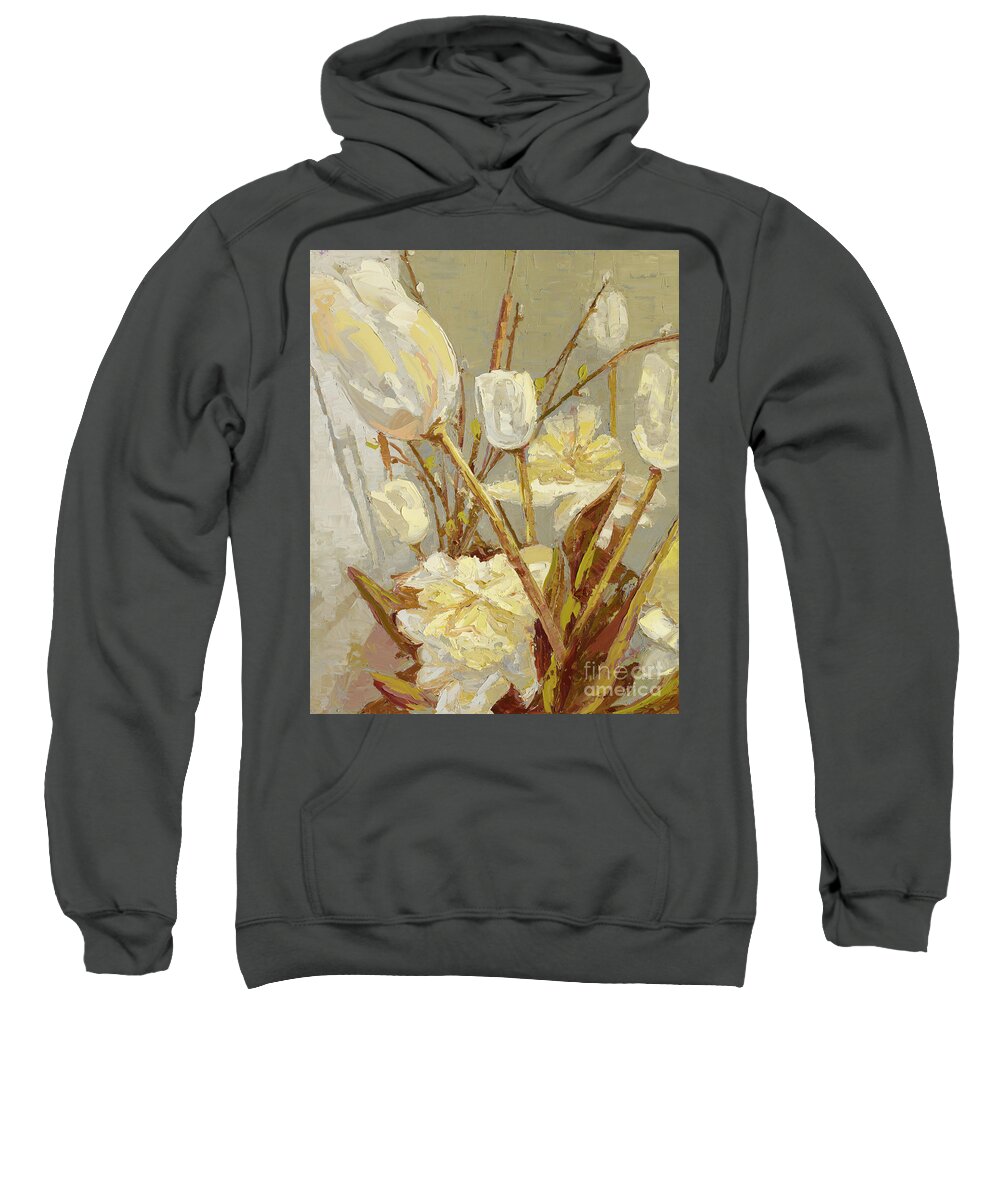 Tulips Sweatshirt featuring the painting White Tulips, 2016 by PJ Kirk