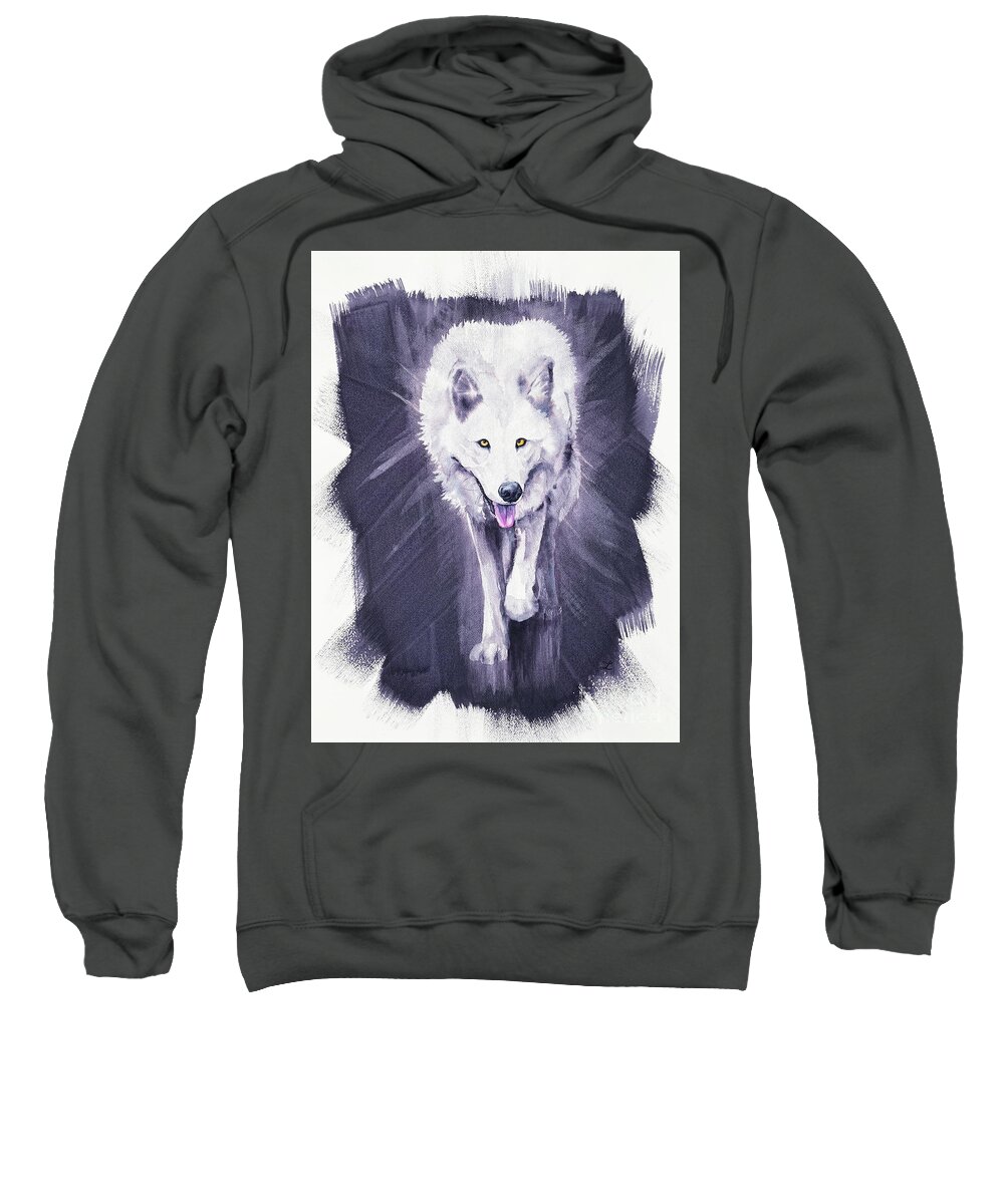 Arctic Wolf Sweatshirt featuring the painting White Wolf by Zaira Dzhaubaeva