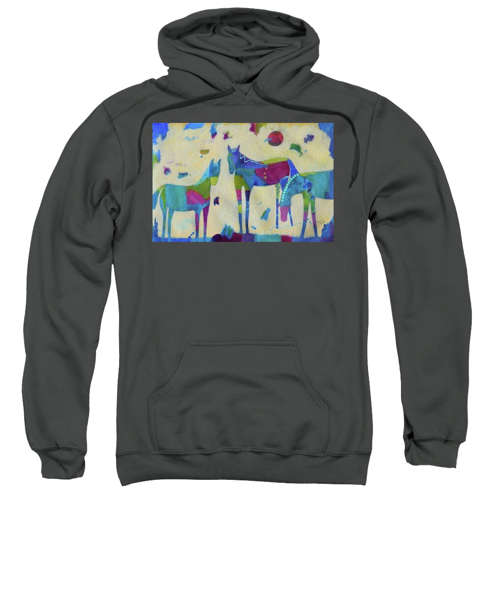 Horses Sweatshirt featuring the painting Wild Horses by Nancy Jolley