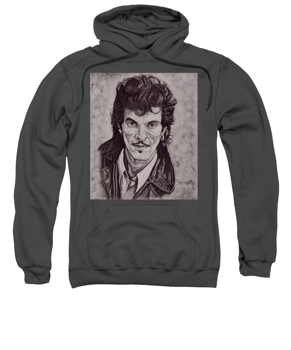 Charcoal Pencil Sweatshirt featuring the drawing Willy DeVille - 1981 by Sean Connolly