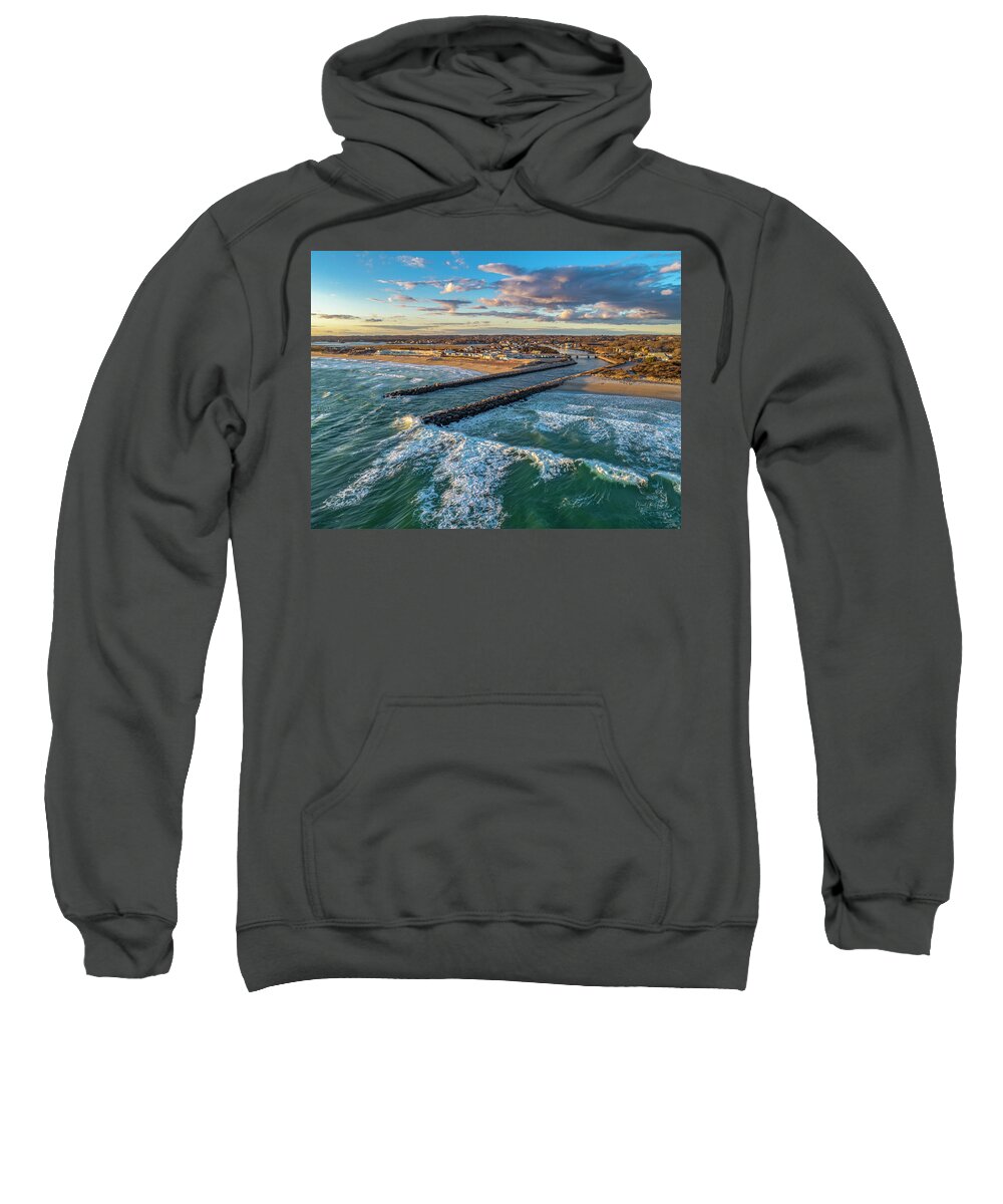 Weekapaug Sweatshirt featuring the photograph Wind and Surf by Veterans Aerial Media LLC