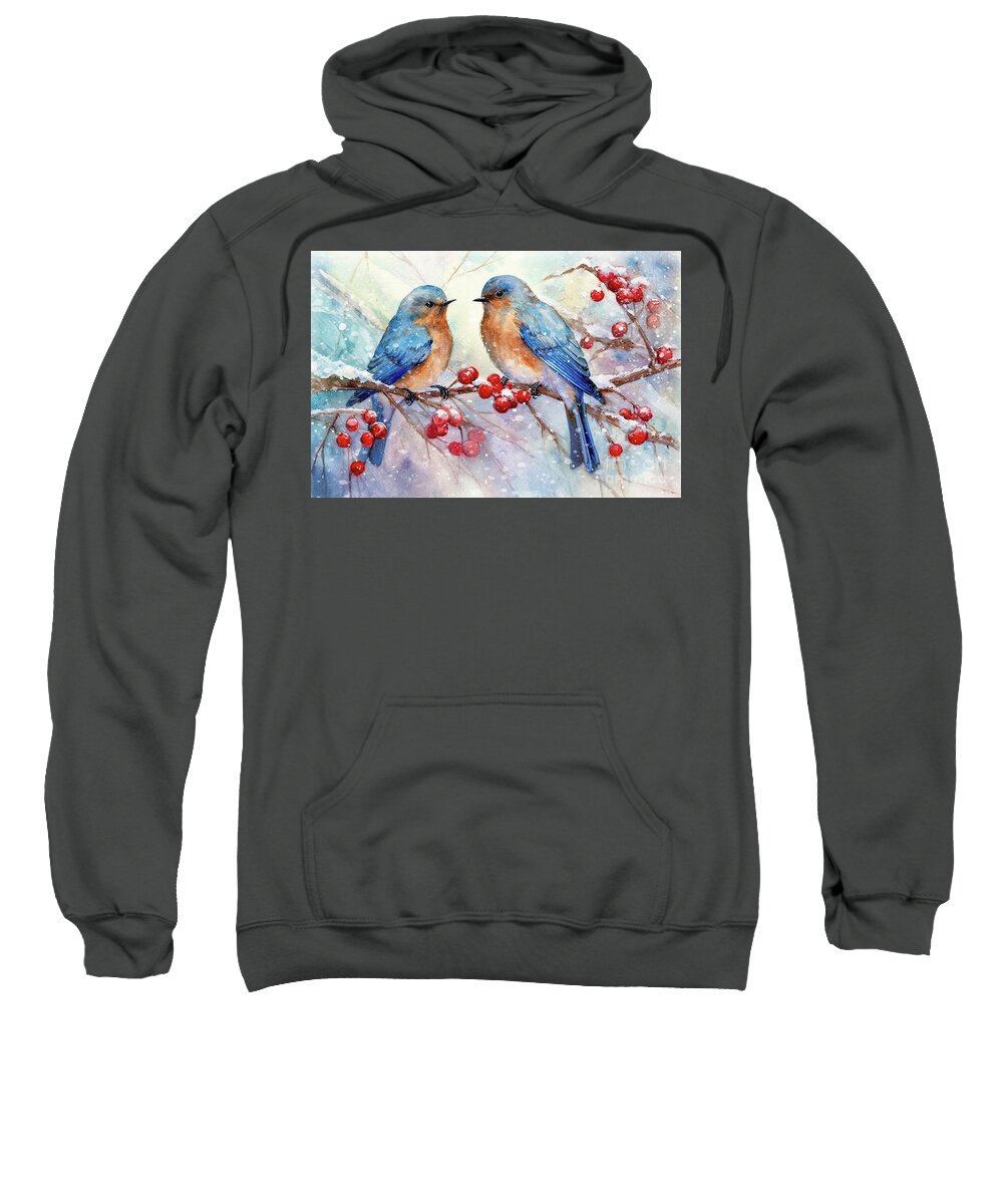 #faaadwordsbest Sweatshirt featuring the painting Winter Bluebird Friends by Tina LeCour