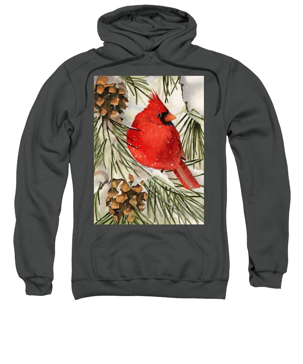 Cardinal Sweatshirt featuring the painting Winter Cardinal by Espero Art