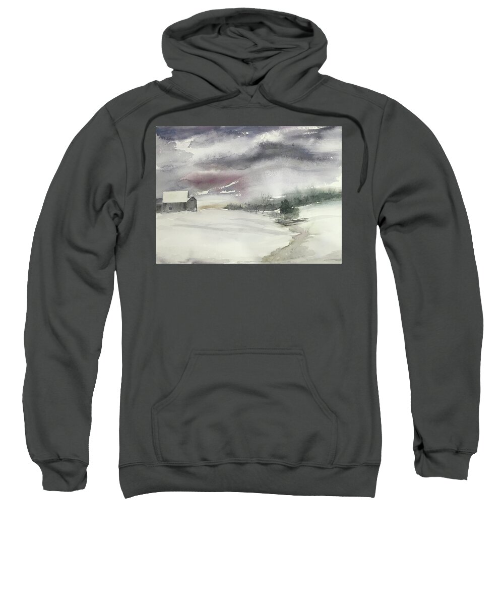 Farm Sweatshirt featuring the painting Winter Wondering by Rachel Barlow