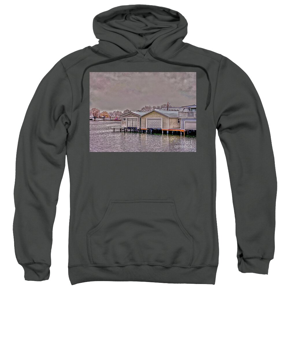 Boathouse Sweatshirt featuring the photograph Wintering at the Boathouse by William Norton