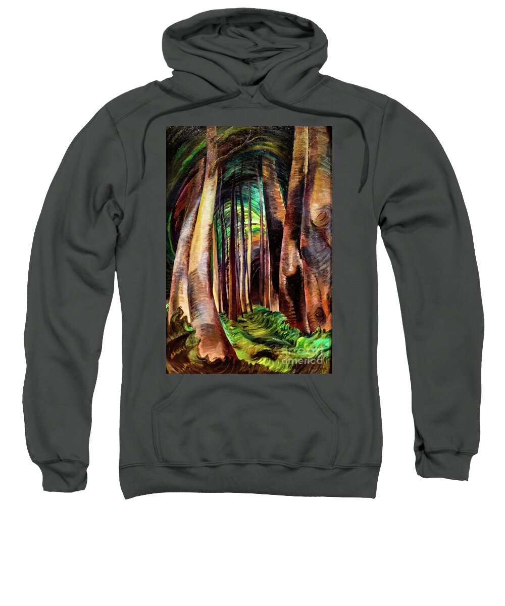 Emily Carr Sweatshirt featuring the painting Wood Interior 1935 by Emily Carr by Emily Carr