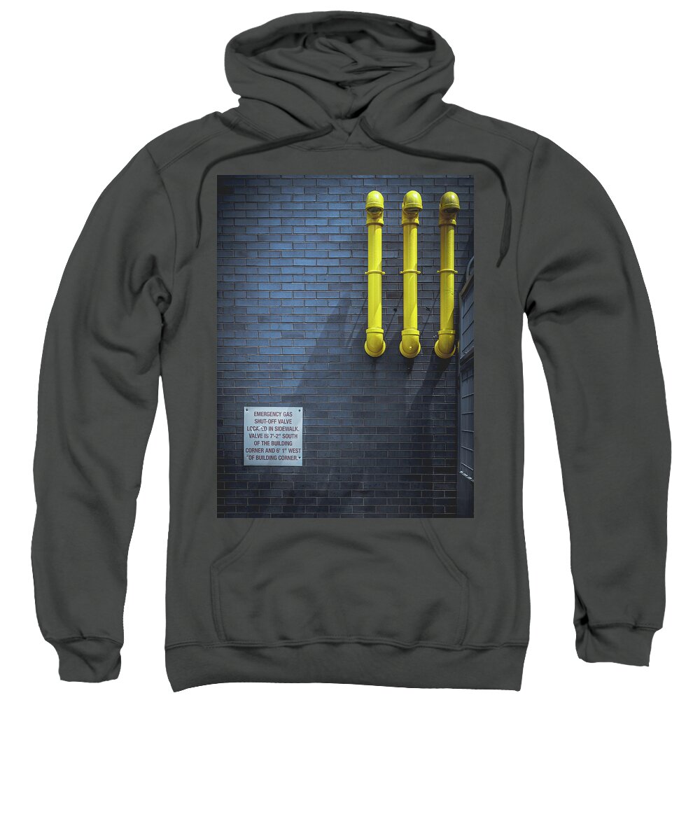 Yellow Pipes Sweatshirt featuring the photograph yellow pipes - Queens, NY by Steve Stanger