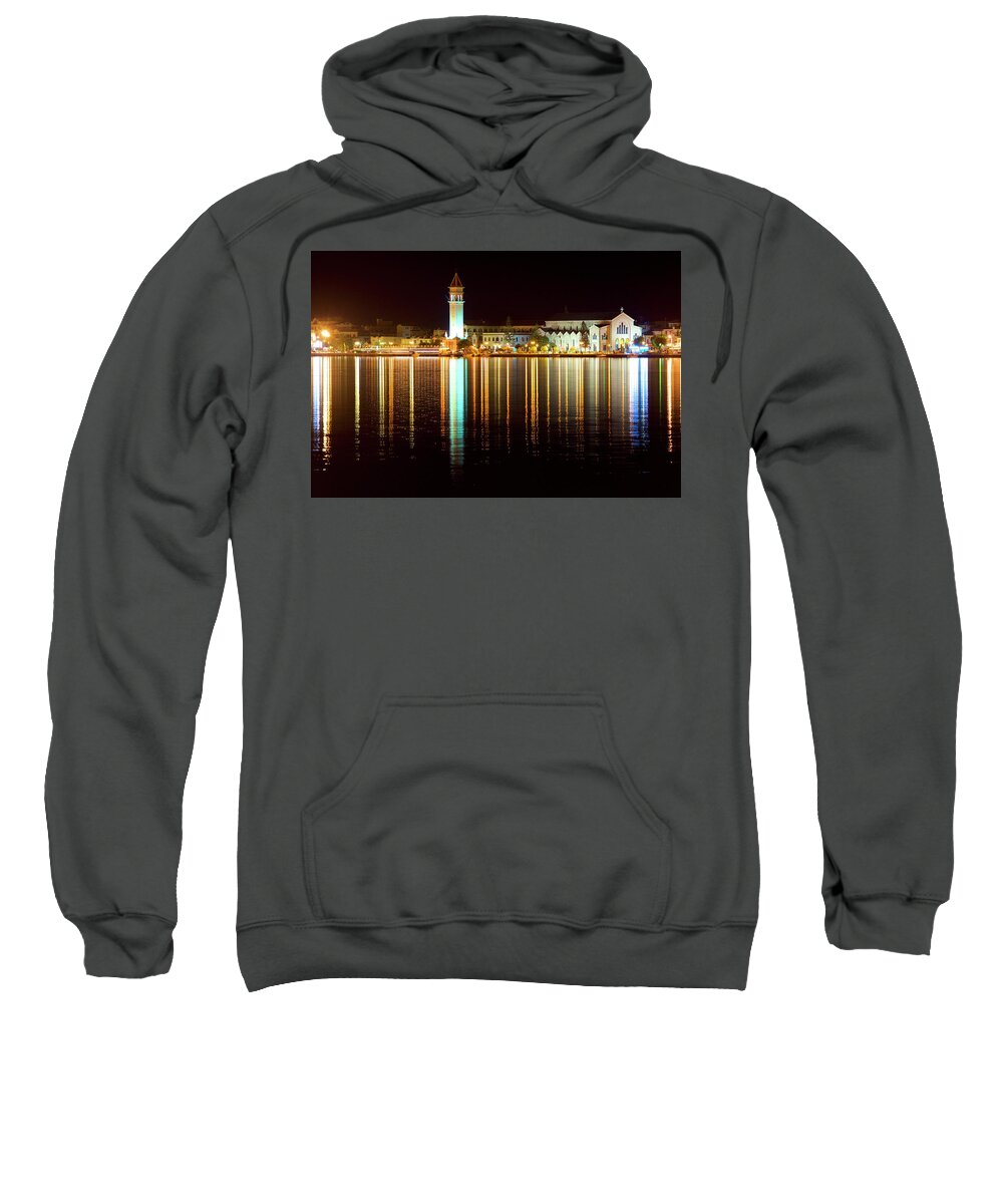 Zakynthos Harbor Sweatshirt featuring the photograph Zakynthos Harbor at Night by Sean Hannon
