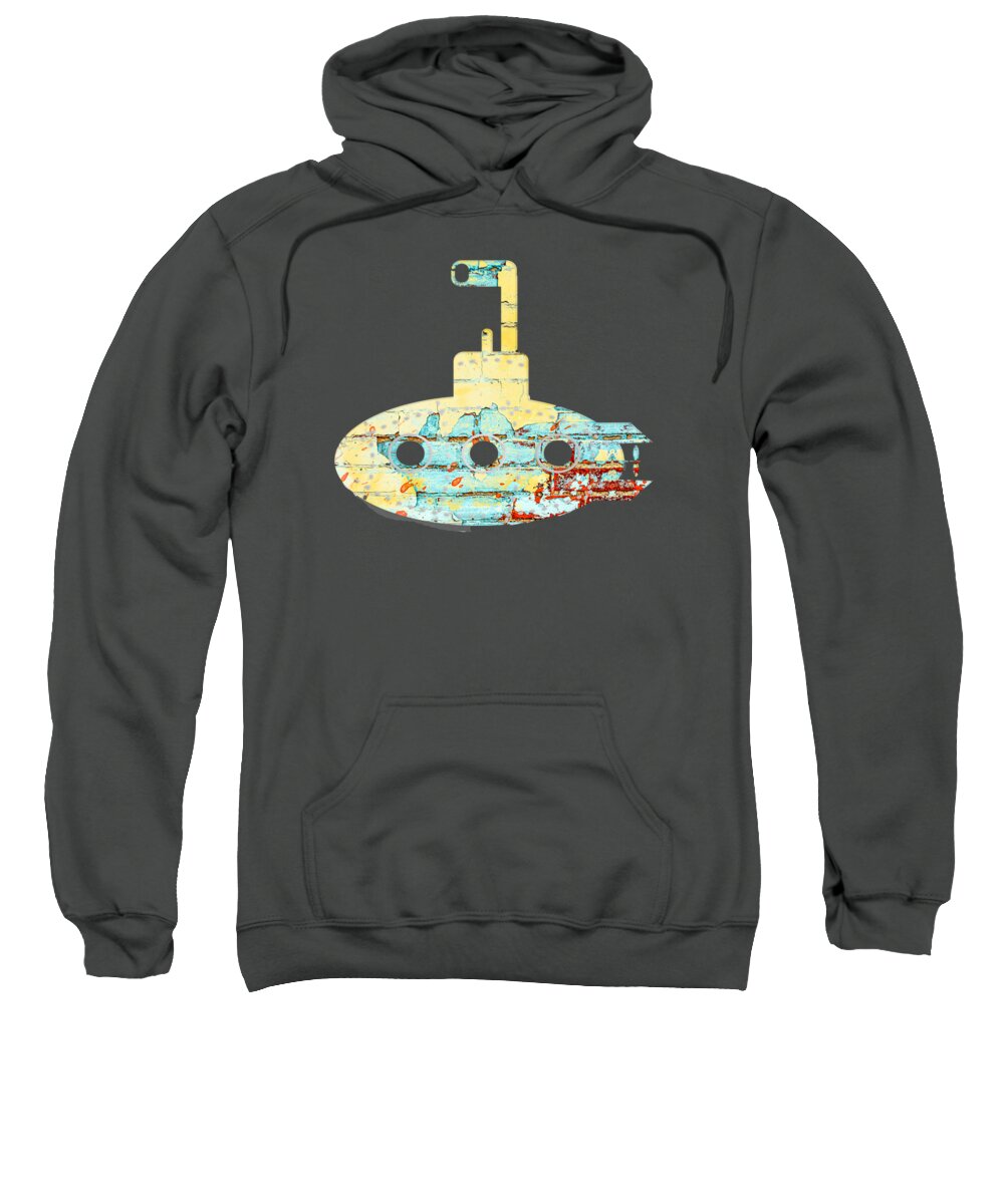 Yellow Sweatshirt featuring the digital art Zany Yellow Submarine at Sunset by Marianne Campolongo