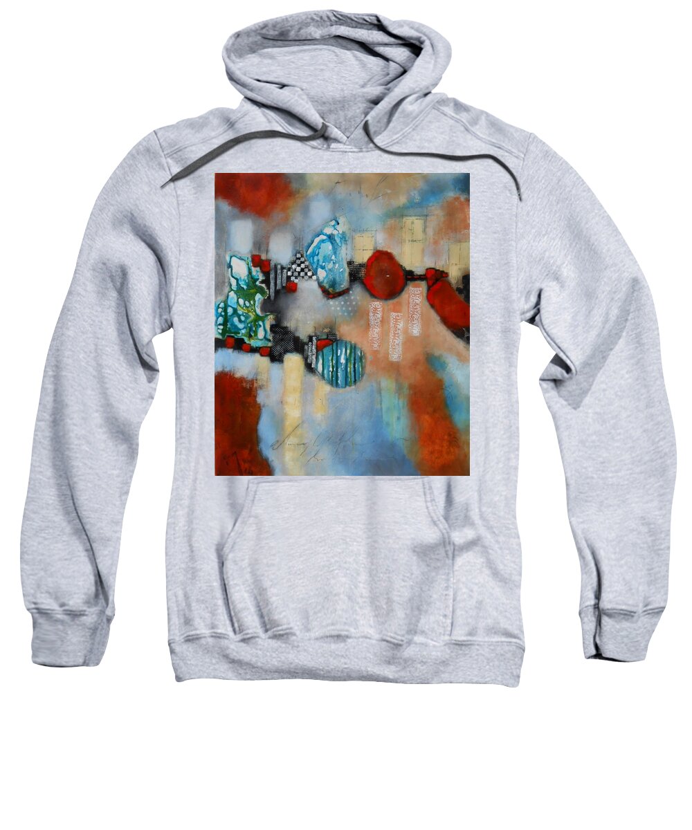 This Painting Consists Of Multiple Layers Of Mix Media And Depth. What I Like To Achieve Is To Capture Your Attention Across The Room And Draw You In. As You Approach The Painting You Will Notice More And More Interesting Mark Making And Details. The Color Will Flow /float And The Art Will Behold You And You Will Want To Get Closer To It. Abstract Sweatshirt featuring the painting Cosmic Symphony 17 #1 by Susan Goh