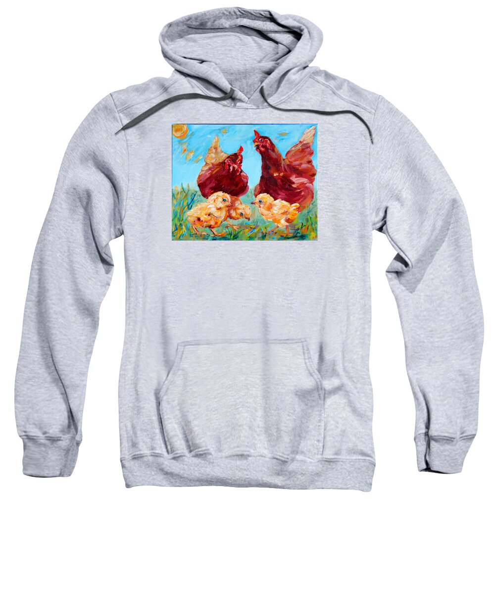 Chickens With Chicks Sweatshirt featuring the painting Free Range #1 by Naomi Gerrard