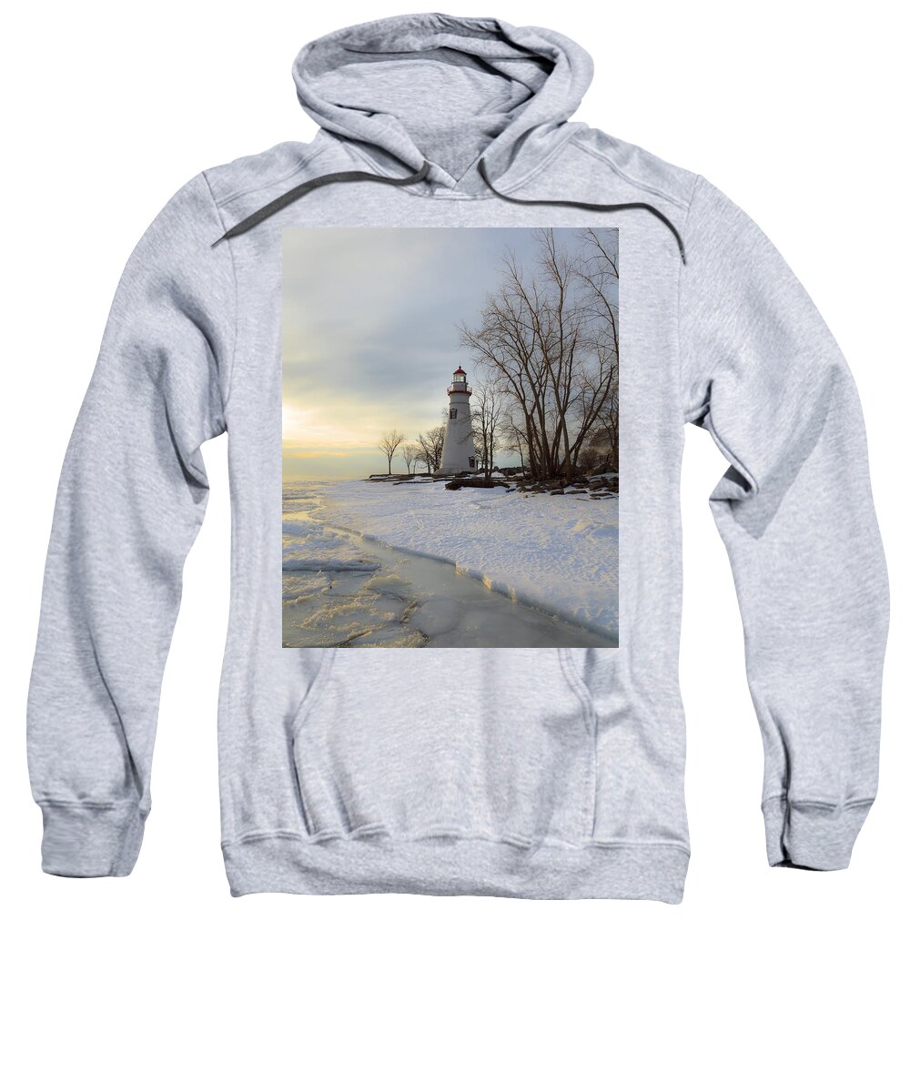 Erie Sweatshirt featuring the photograph Marblehead Lighthouse Winter Sunrise #1 by Jack R Perry