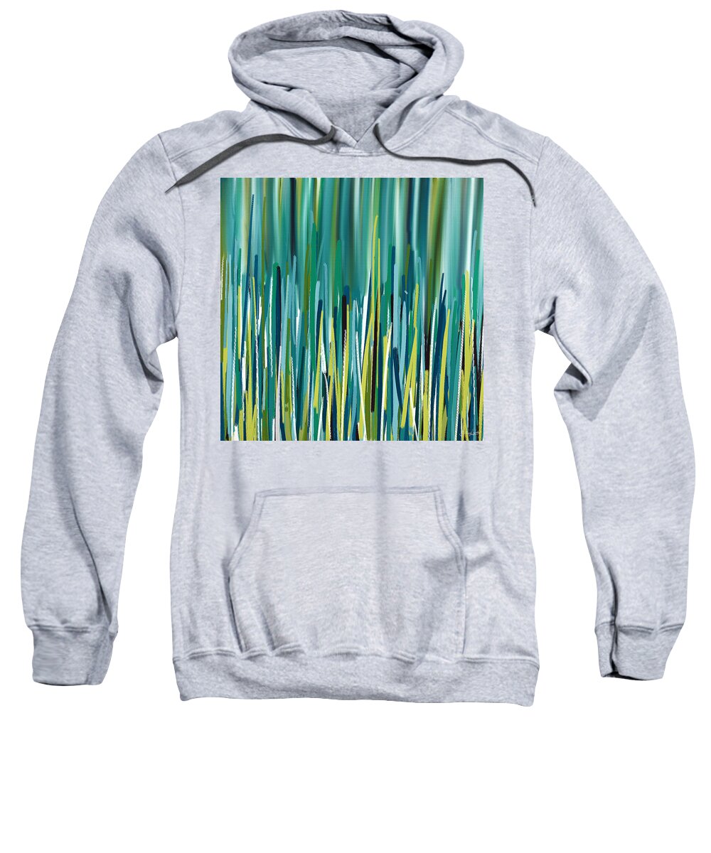 Turquoise Sweatshirt featuring the painting Peacock Spikes #1 by Lourry Legarde