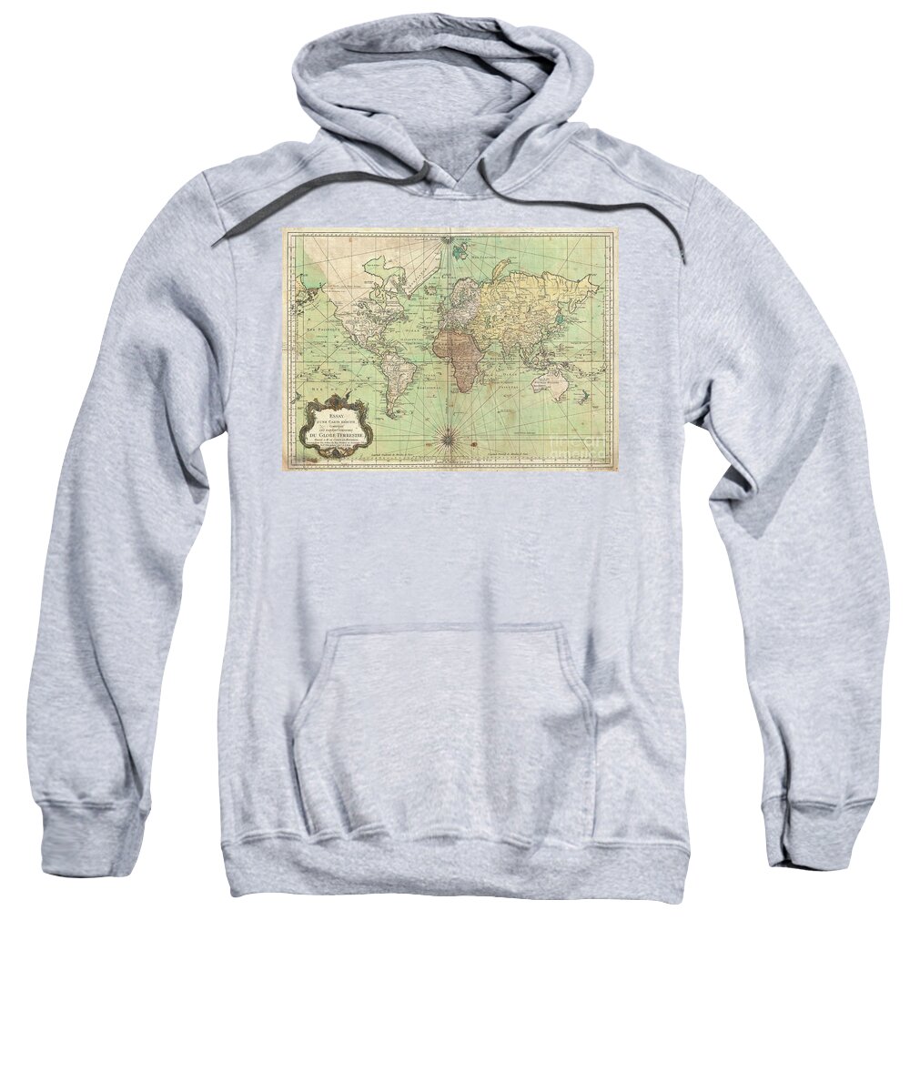 Sweatshirt featuring the photograph 1778 Bellin Nautical Chart or Map of the World by Paul Fearn