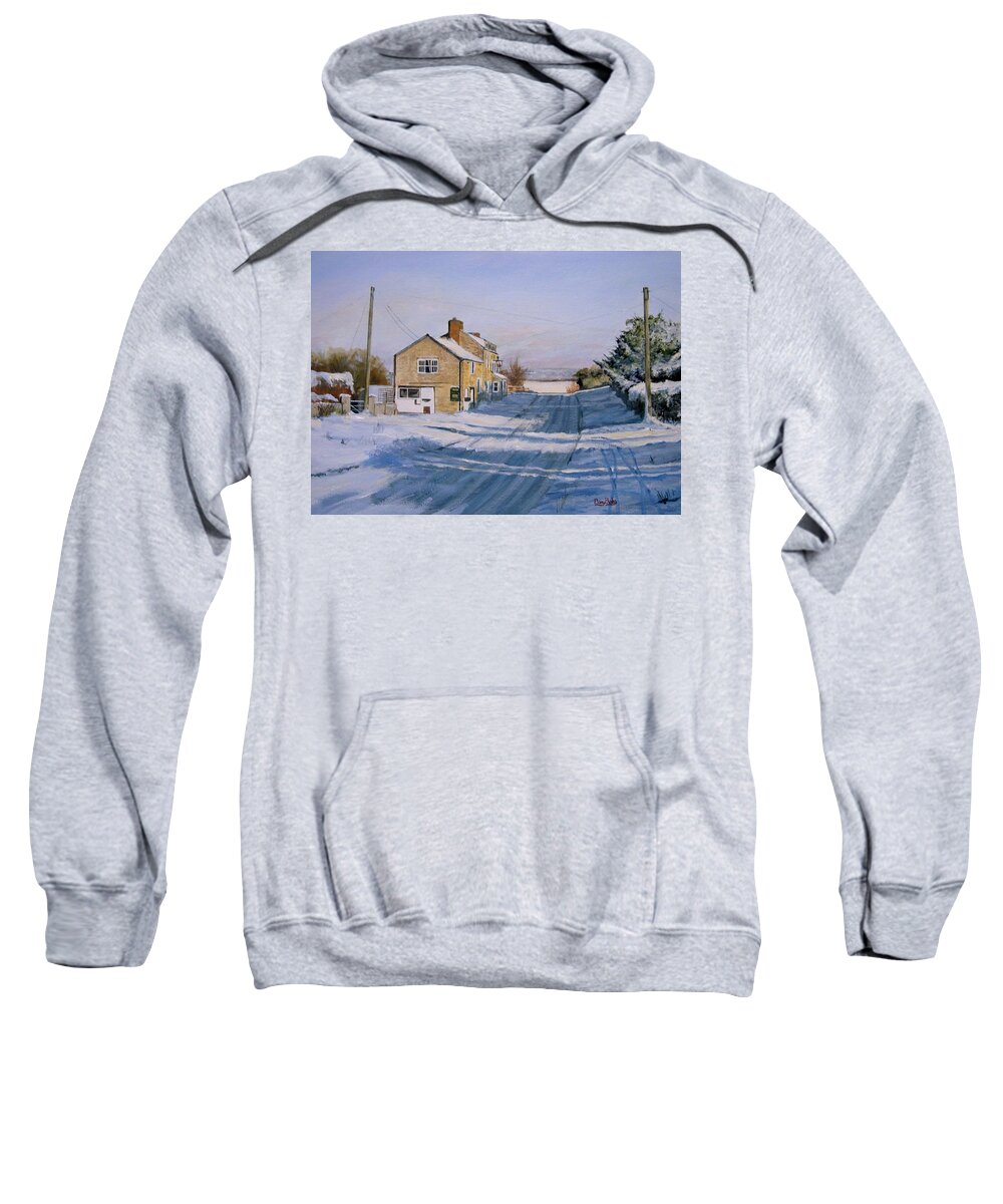 Snow. Public House Sweatshirt featuring the painting Snow at the Navigation by Barry BLAKE