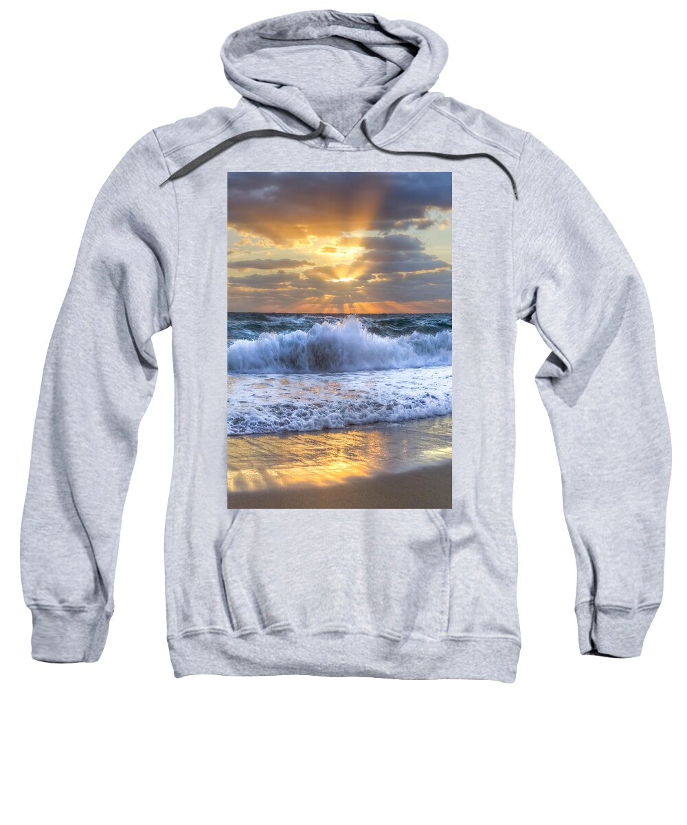 Ocean Sweatshirt featuring the photograph Splash Sunrise by Debra and Dave Vanderlaan