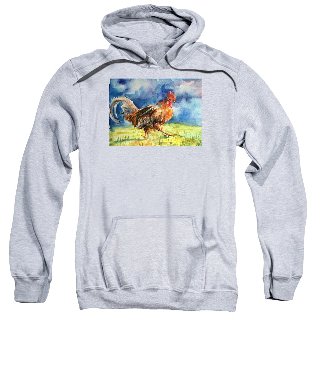 Rooster Sweatshirt featuring the painting Rooster #5 by Jieming Wang