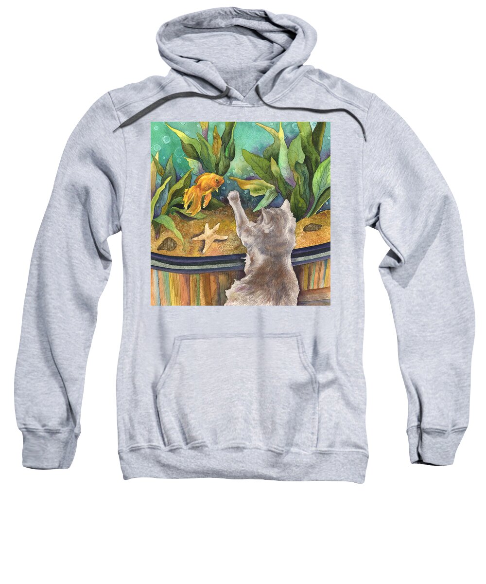 Cat Painting Sweatshirt featuring the painting A Cat and a Fish Tank by Anne Gifford