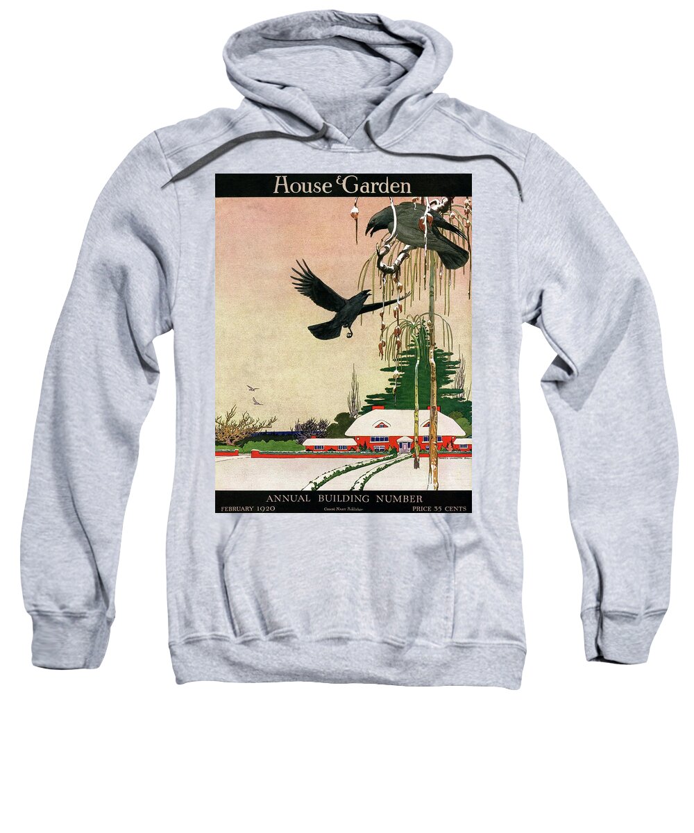Illustration Sweatshirt featuring the photograph A House And Garden Cover Of Crows By A House by Charles Livingston Bull