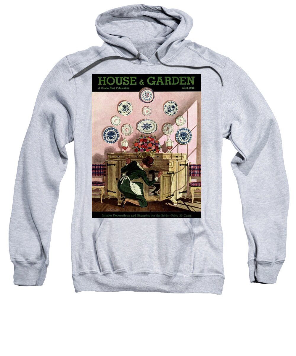 House And Garden Sweatshirt featuring the photograph A Maid Getting China From A French Provincial by Pierre Brissaud