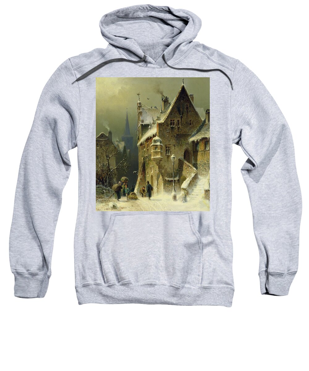 Schlieker Sweatshirt featuring the painting A Small Town in the Rhine by August Schlieker