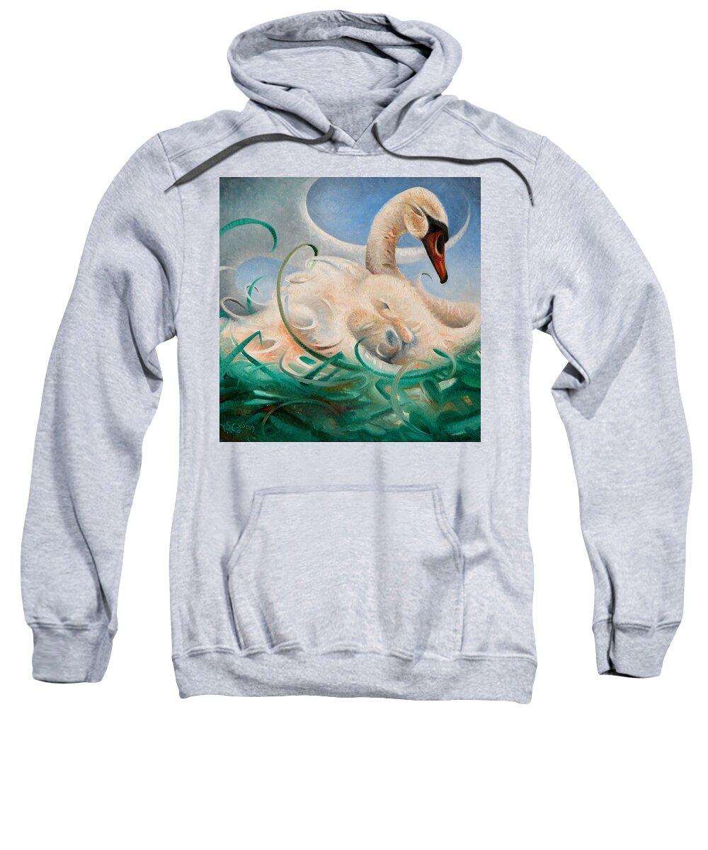 Swan Sweatshirt featuring the painting A Swan Song by T S Carson