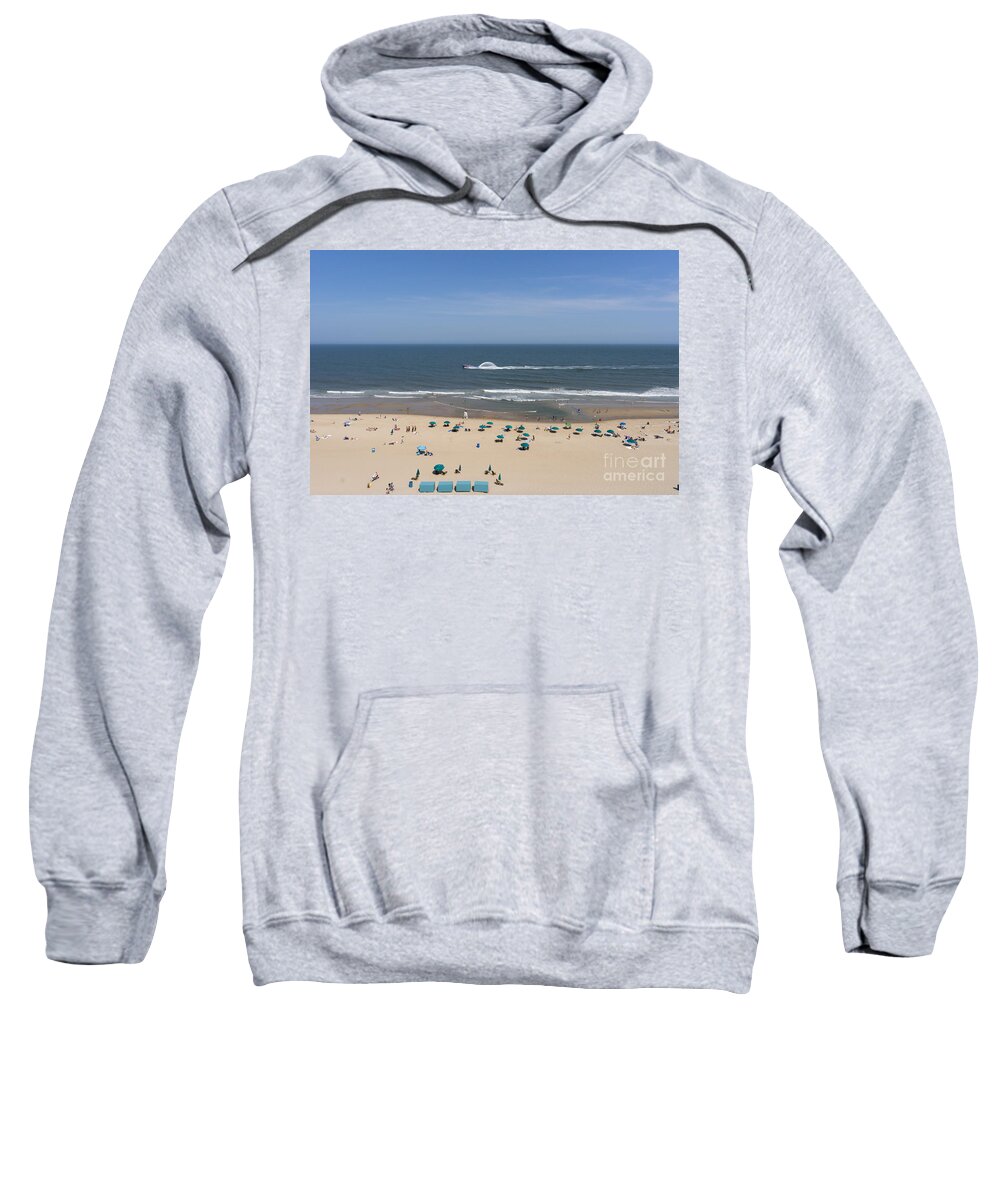 Atlantic Sweatshirt featuring the photograph A touring speedboat passes by shore in Ocean City Maryland by William Kuta