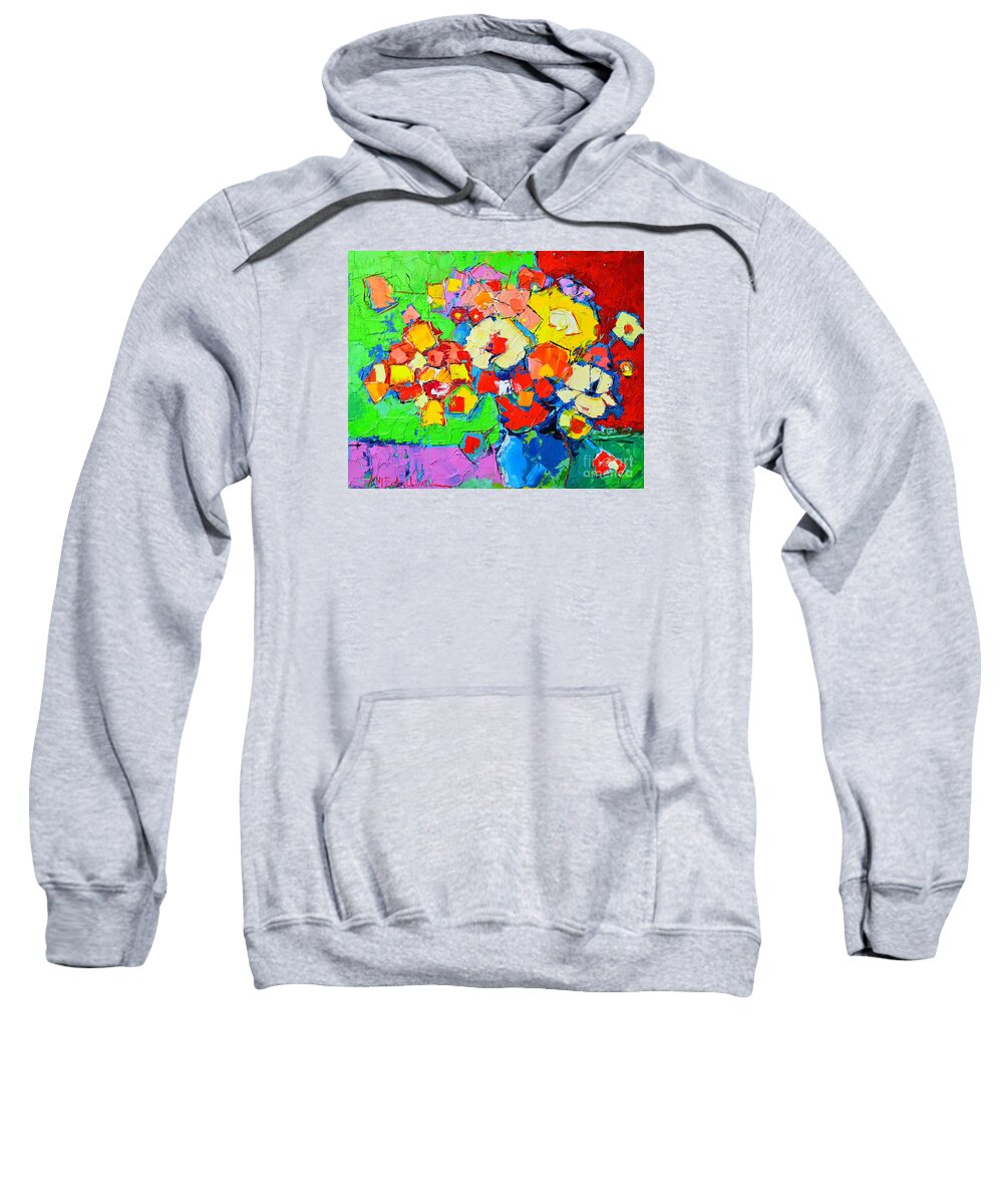 Abstract Sweatshirt featuring the painting Abstract Colorful Flowers by Ana Maria Edulescu