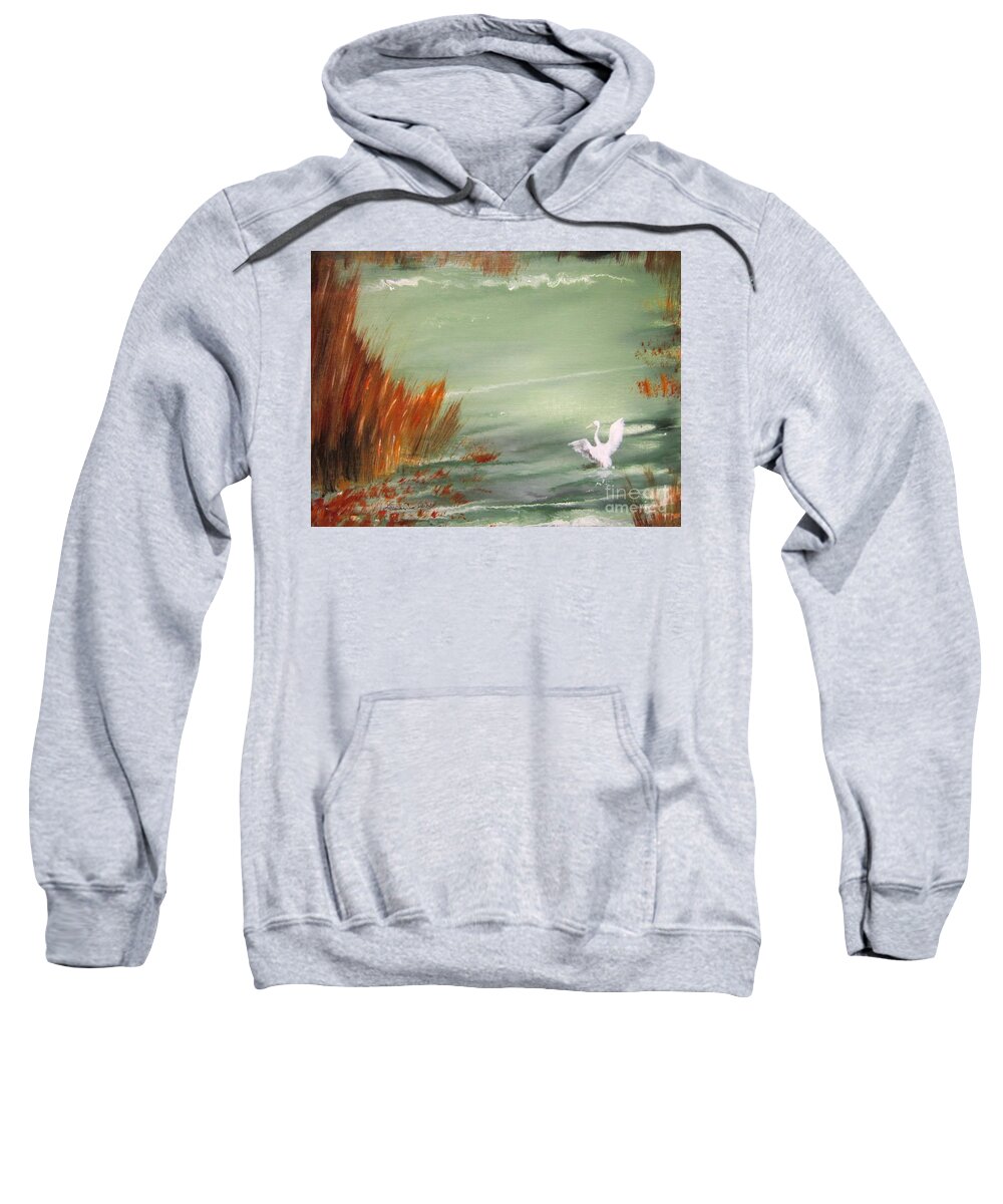 Egret Sweatshirt featuring the painting Achieving Stillness2 by Laurianna Taylor