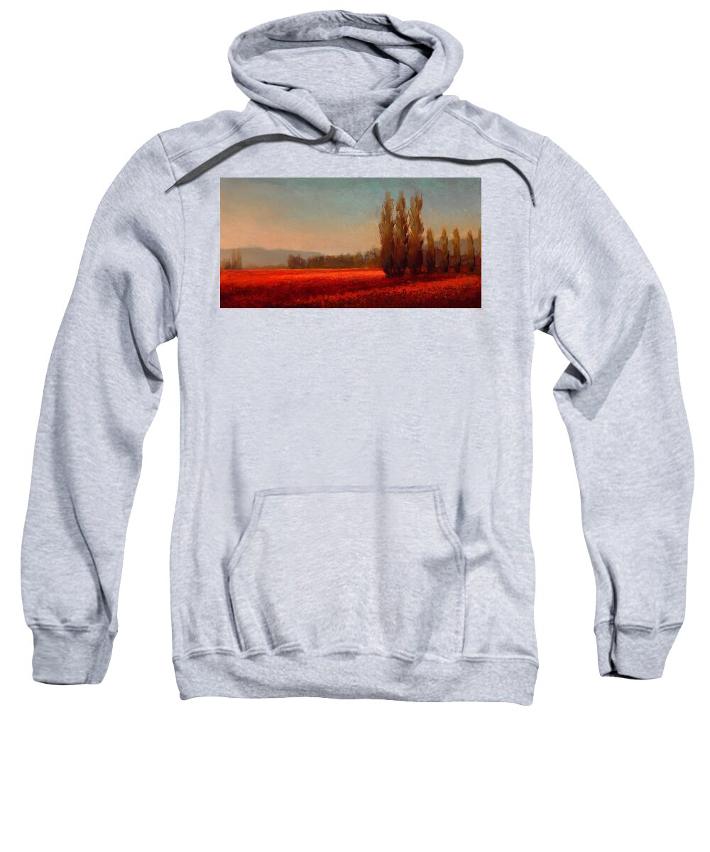 Skagit Sweatshirt featuring the painting Across the Tulip Field - Horizontal Landscape by K Whitworth