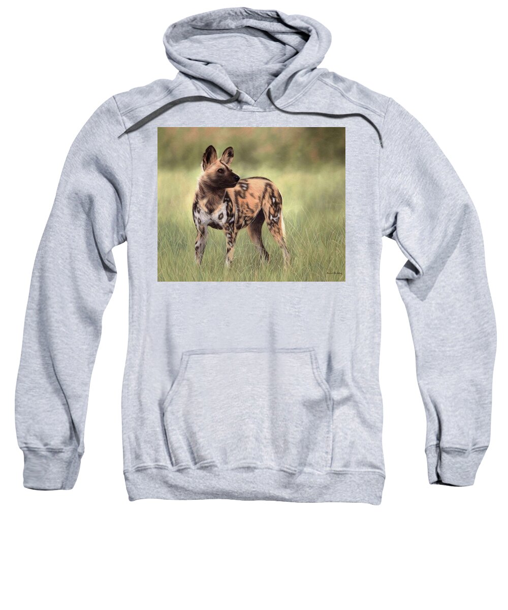 Wild Dog Sweatshirt featuring the painting African Wild Dog Painting by Rachel Stribbling